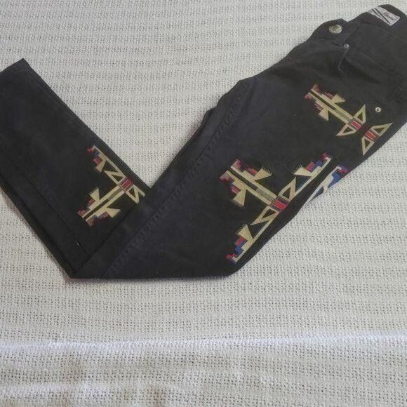 Vintage Vincent by Designerclub Jeans Aztec Embroidered Sz. 26 Black Size 26" / US 2 / IT 38 - 6 Thumbnail