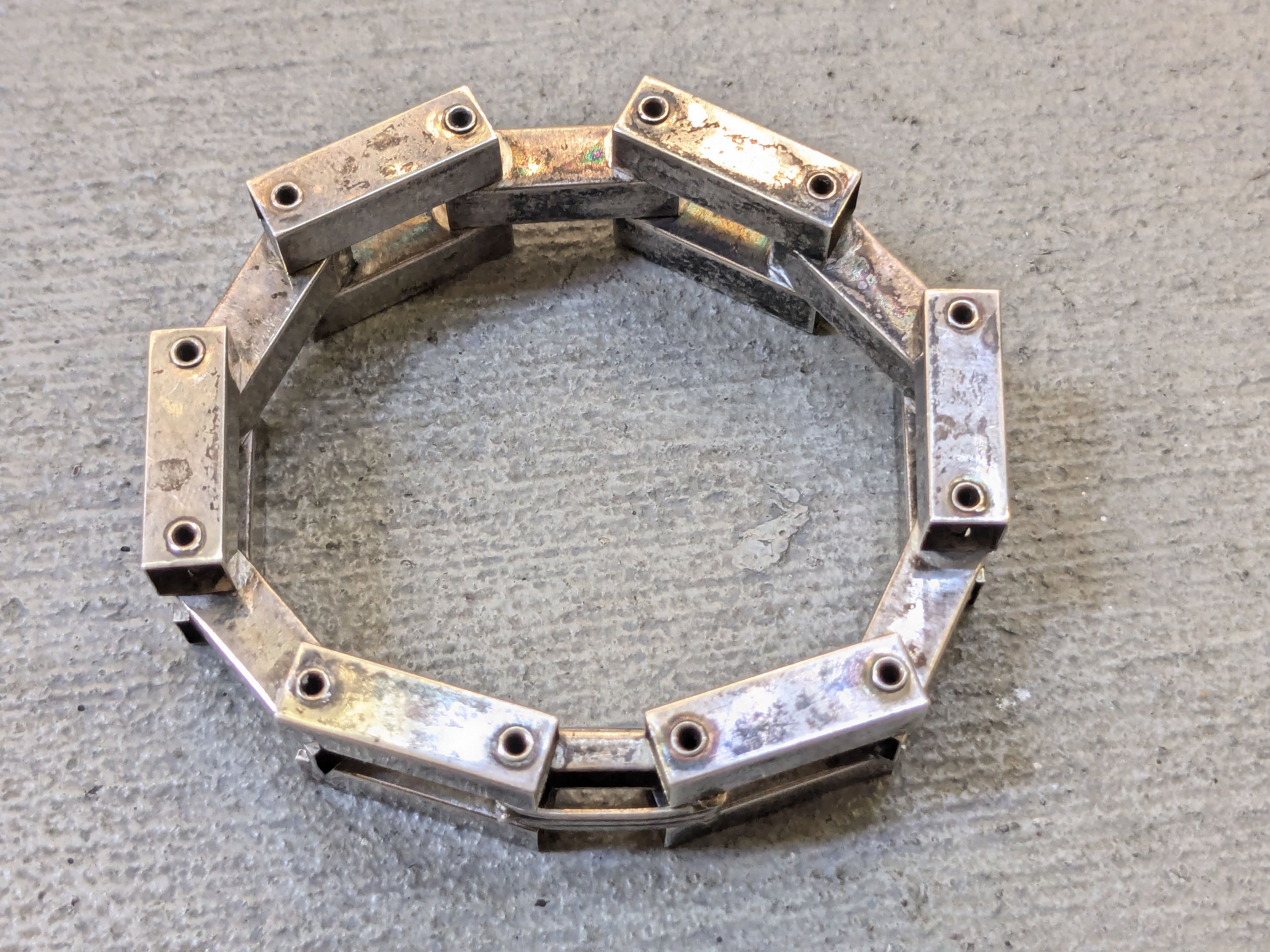 Other Vintage Sterling Silver Bracelet Modern Industrial 7.75" Size ONE SIZE - 2 Thumbnail