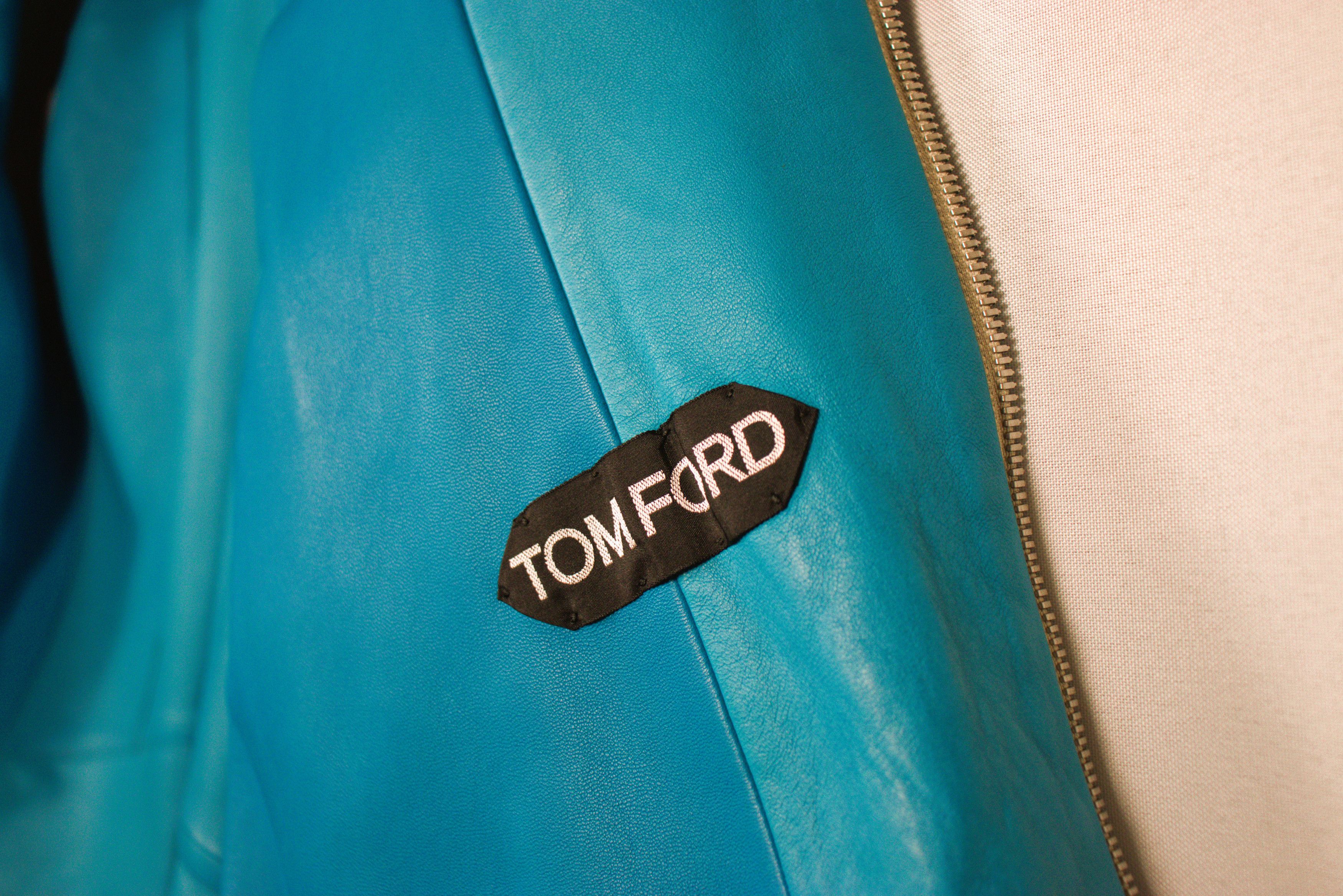 Tom Ford Tom Ford Lambskin Biker Jacket - Rare Teal IT50 BE420/TFL576 Size US M / EU 48-50 / 2 - 5 Thumbnail
