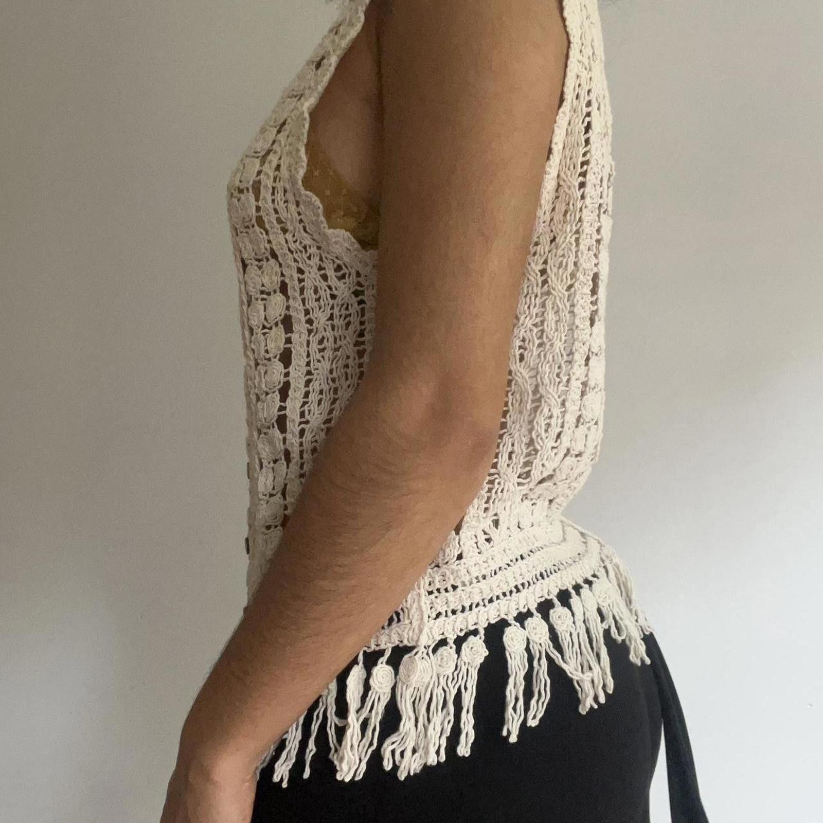 Other Cream crochet vest with fringe detail #crochet #festival Size L / US 10 / IT 46 - 2 Thumbnail