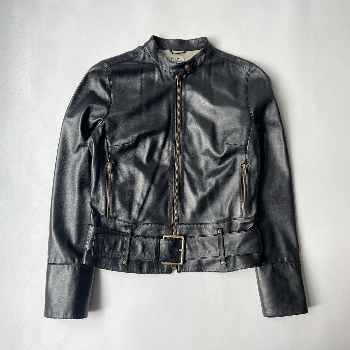 Miu Miu Mid 2000s Black Leather Moto Jacket Size S / US 4 / IT 40 - 16 Thumbnail