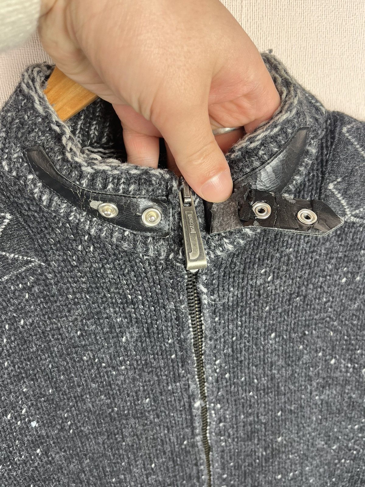 Just Cavalli Just Cavalli Thick Knit Charcoal Black Wool Zip Military Size US S / EU 44-46 / 1 - 4 Thumbnail