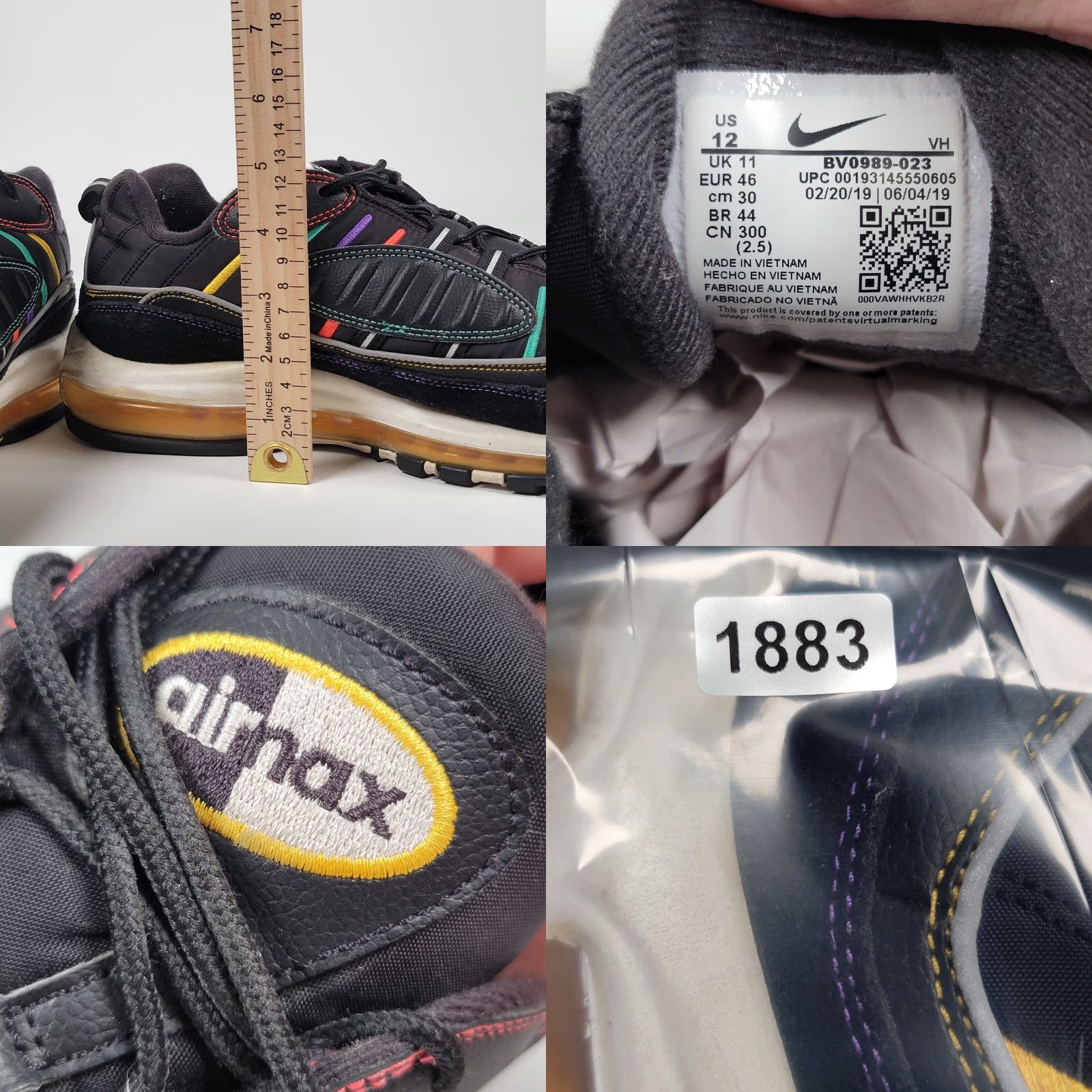 Nike Nike Air Max 98 Mens Size 12 US 46 Black Multicolor Leather Running Sneakers Size US 12 / EU 45 - 8 Thumbnail