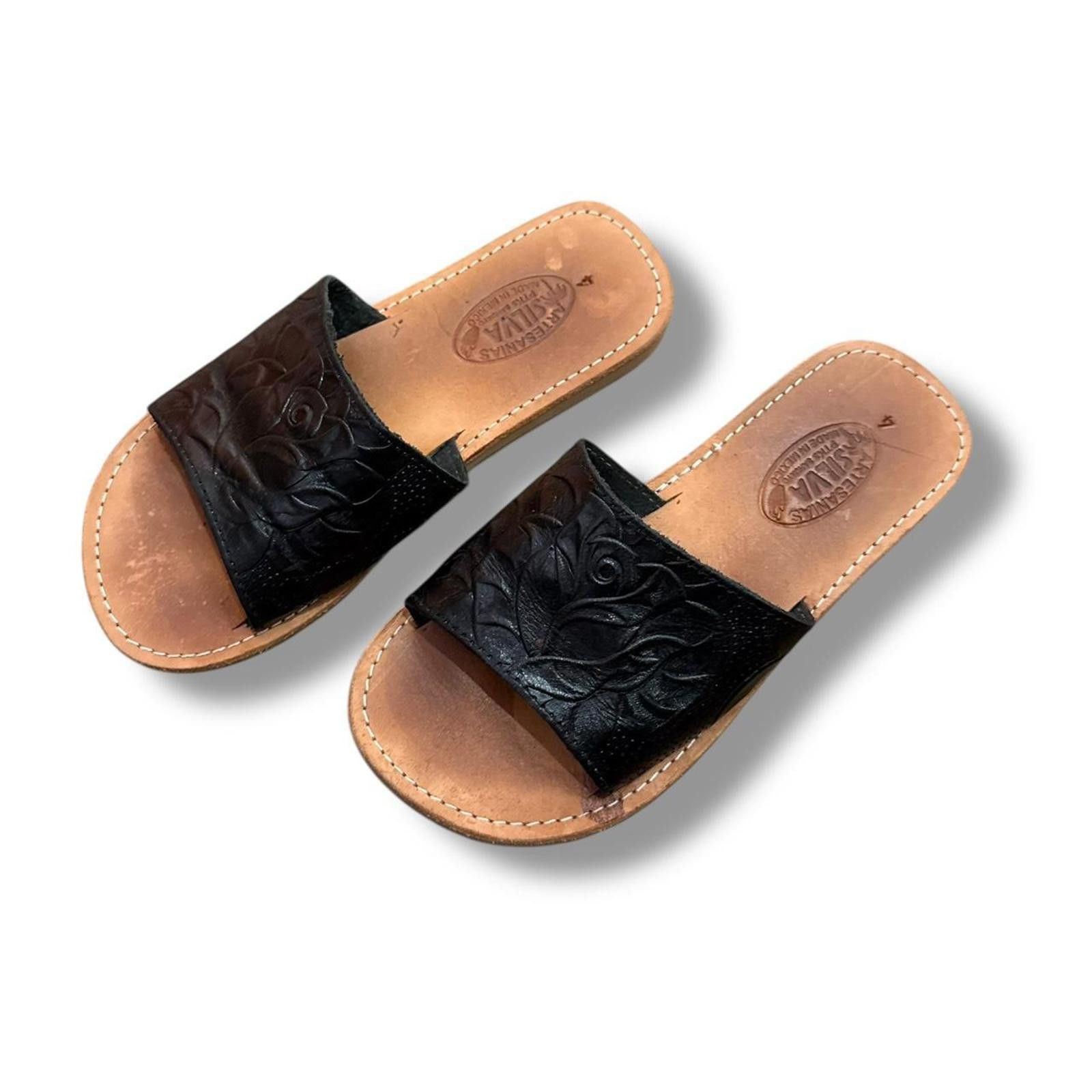 Other Handmade Tooled Leather Slide Sandals Size US 6.5 / IT 36.5 - 1 Thumbnail