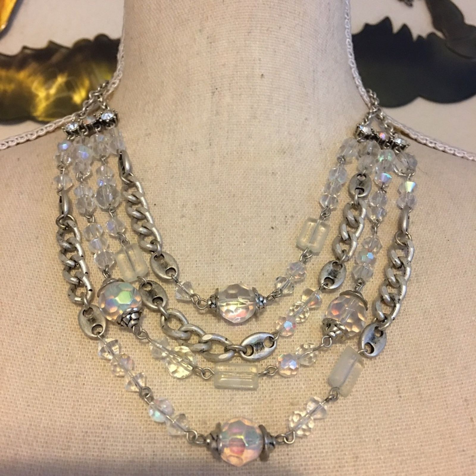Jewelry Four strand layered opalescent bead necklace Size ONE SIZE - 1 Thumbnail