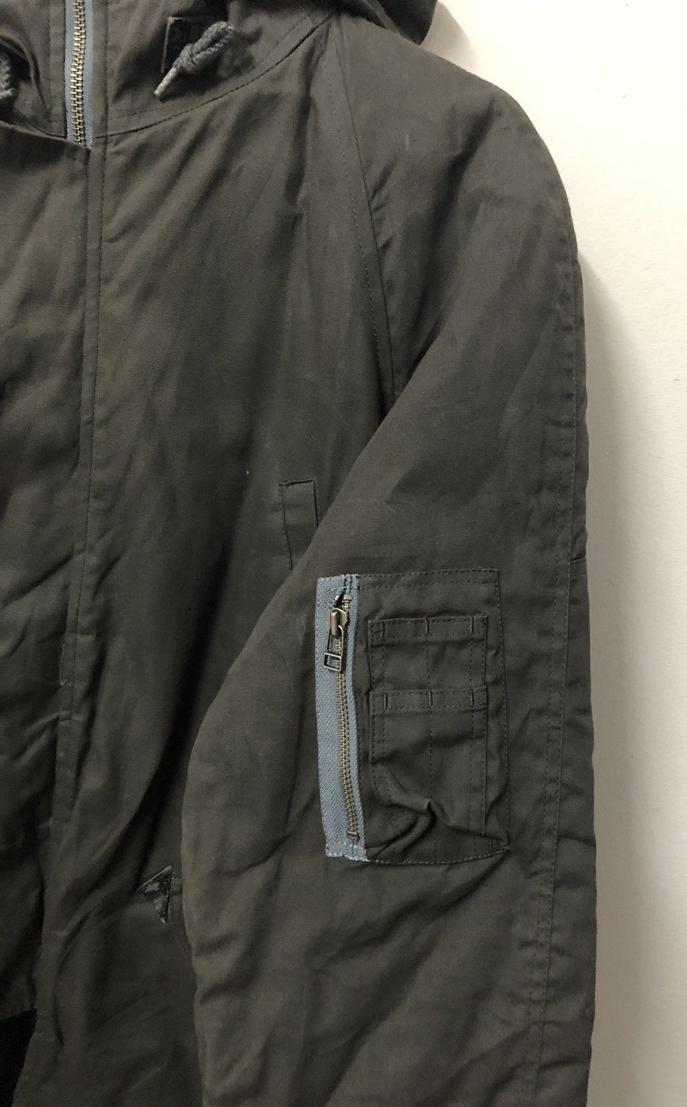 Boycott × Issey Miyake × Vintage Vintage Boycott Military Style Denim Light Jacket Hoodie Size US L / EU 52-54 / 3 - 11 Thumbnail