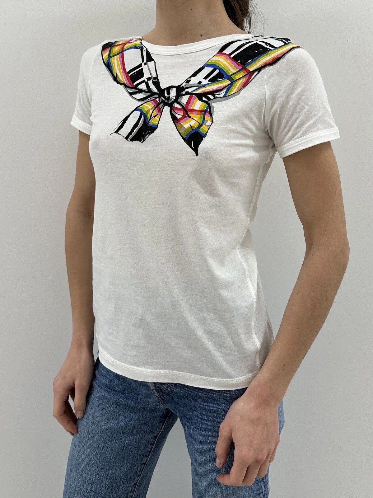 Sonia Rykiel Sonia Rykiel Womens Fitted Tee White Top Bow Print Size S / US 4 / IT 40 - 5 Thumbnail