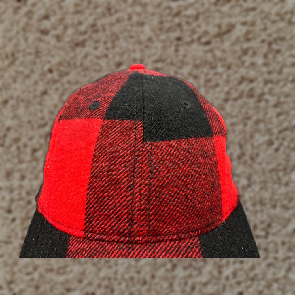 Vintage NOBO Hat Cap Strap Back Adult One Size Red Black Plaid Flannel Poly Wool Lumberj Size ONE SIZE - 1 Thumbnail