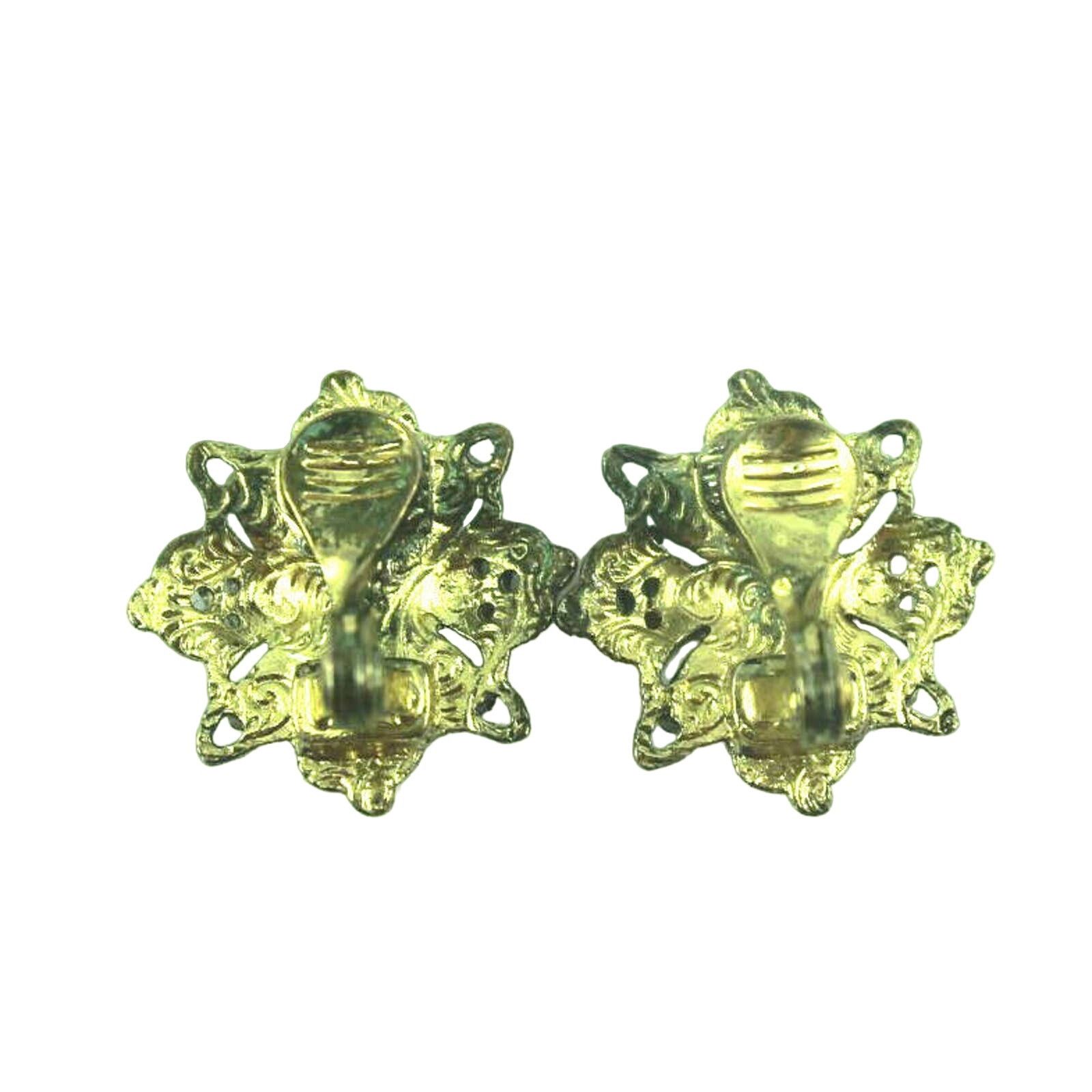 Other Vintage Light Green Rhinestone Earrings In Filigree Mounting Size ONE SIZE - 3 Thumbnail