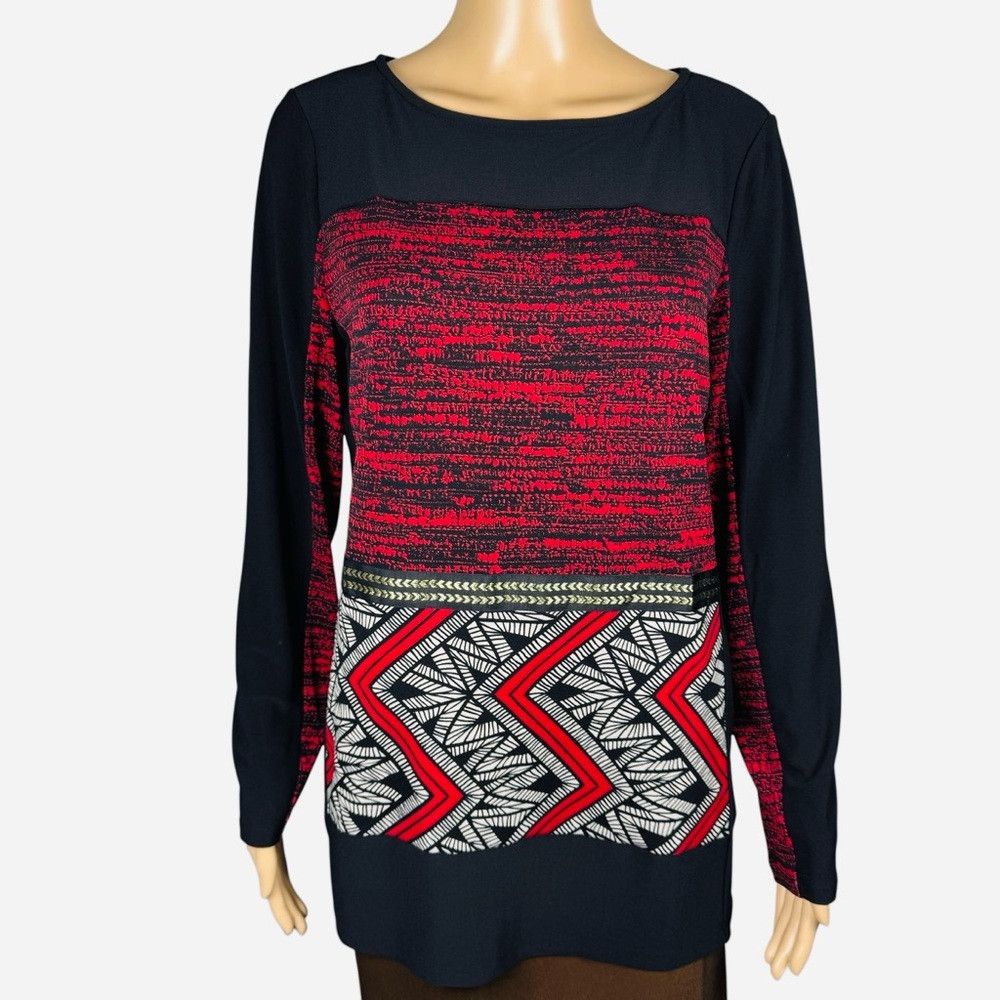 Other NWT New Susan Graver Black Red Long Sleeve Top Size S Size S / US 4 / IT 40 - 1 Thumbnail