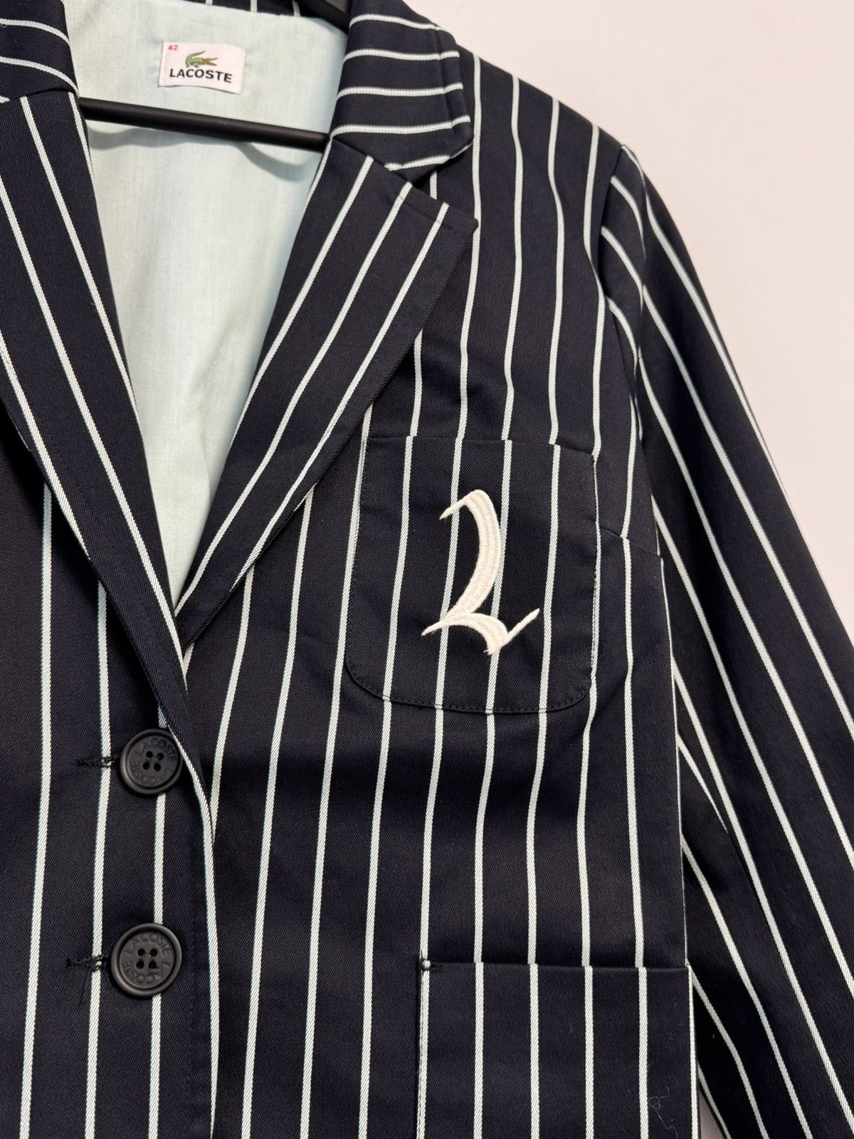 Lacoste LACOSTE Womens 2 Button Blazer Jacket Medium Black Striped Size M / US 6-8 / IT 42-44 - 5 Thumbnail