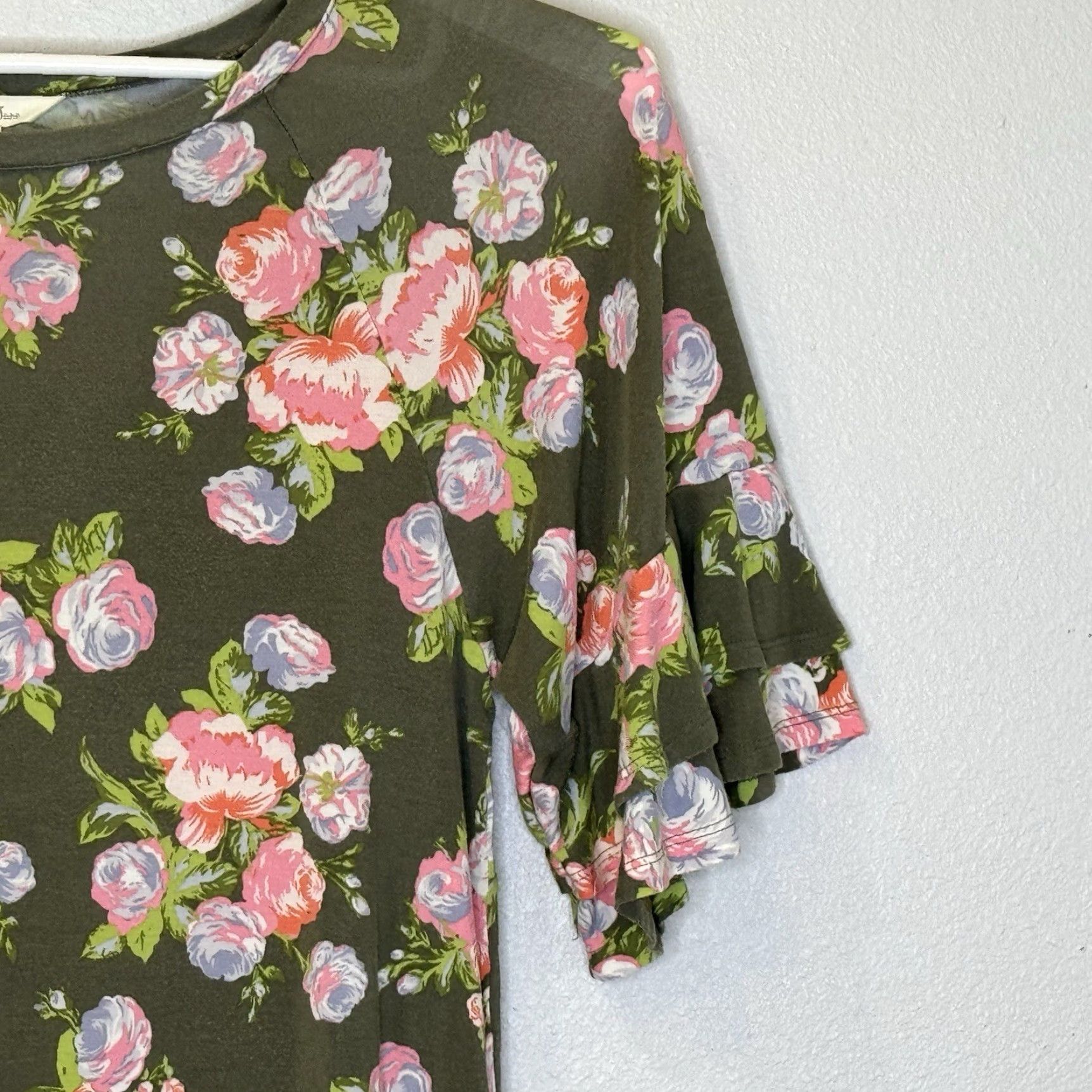 Vintage Matilda Jane Womens Top Small Flouncy Poet Short Ruffle Sleeve Lets Go Together Green Floral Print Round Neck Stretch Size S / US 4 / IT 40 - 3 Thumbnail