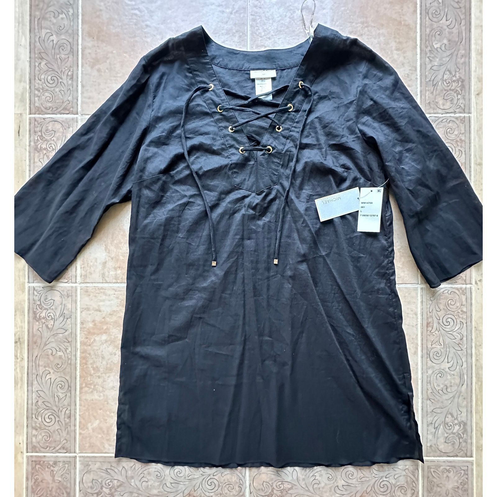 Michael Kors Michael Kors Black Cotton Lace-Up Cover-Up Dress size L Size L / US 10 / IT 46 - 4 Thumbnail