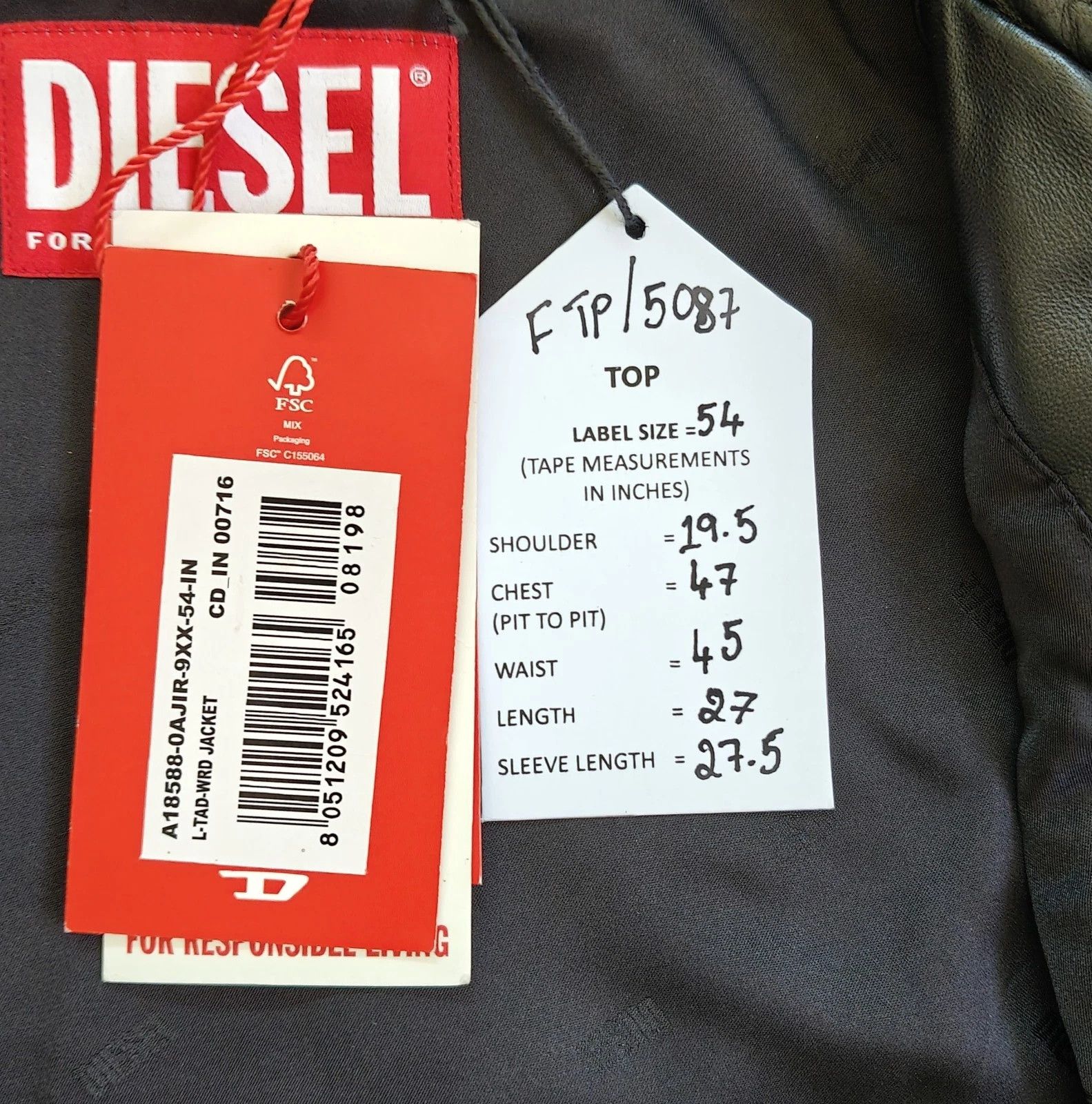 Diesel Diesel logo-embossed leather jacket FTP 5087 Size US L / EU 52-54 / 3 - 3 Thumbnail