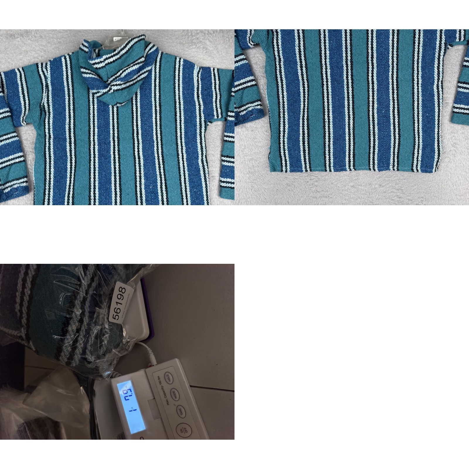 KangaROOS Baja Hoodie Mens Small Blue Striped Heavyweight Kangaroo Pocket Drug Rug Poncho Hooded V-Neck Knit Pullover Hippie Seasonal Fall Winter Mens, M Size US M / EU 48-50 / 2 - 9 Thumbnail