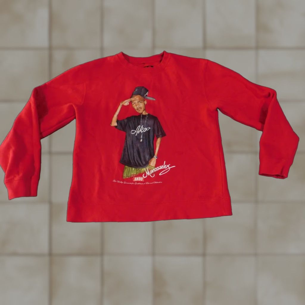 Vintage VINTAGE AKOO Mens Medium Red Manasseh Crewneck Graphic Pullover Pray or Prey YR16 Pullover Crew Neck Size US M / EU 48-50 / 2 - 1 Thumbnail