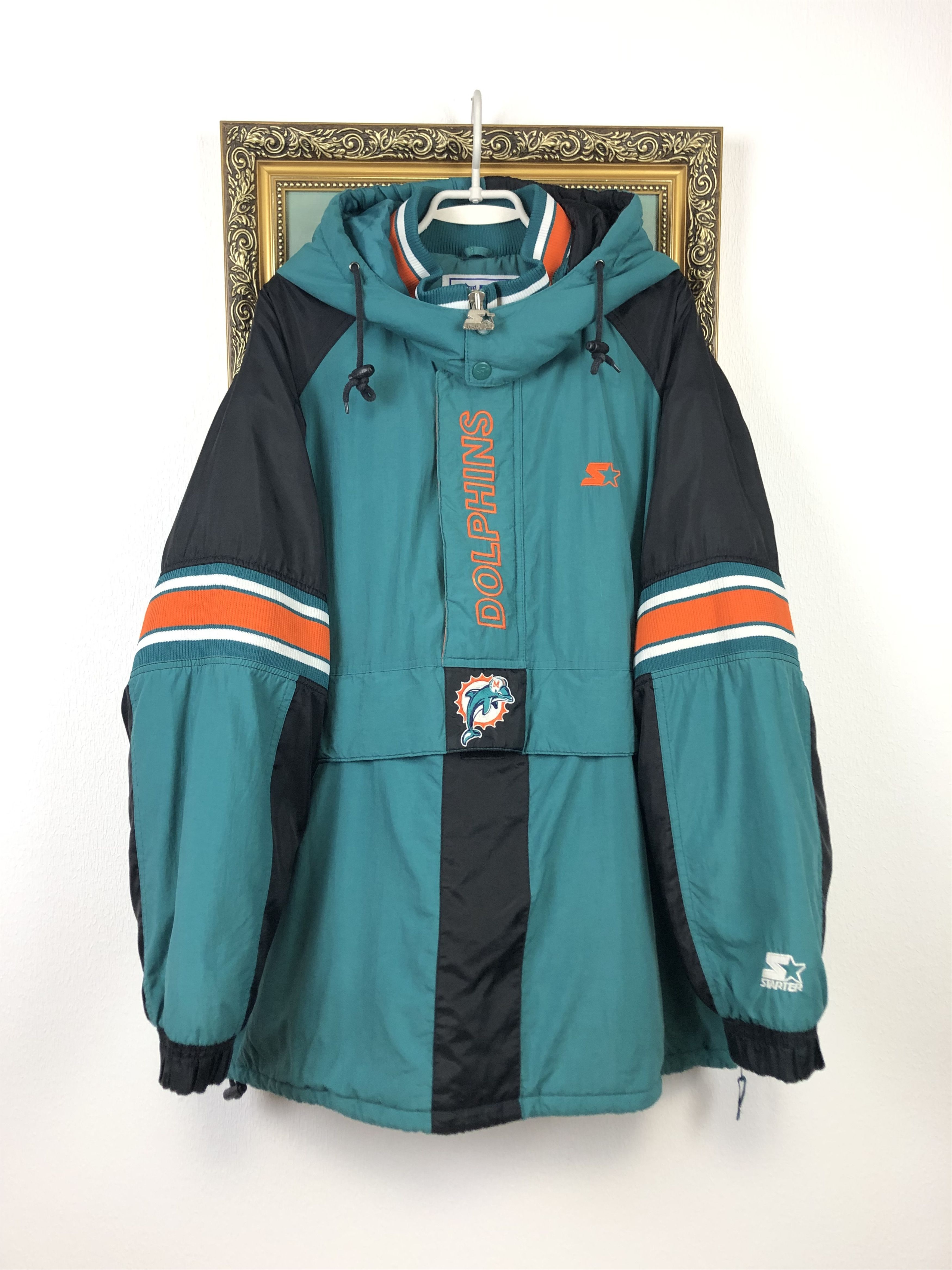 Starter × Vintage Vintage 90s Starter Miami Dolphins Hooded Jacket Bomber Rare Size US XXL / EU 58 / 5 - 2 Thumbnail