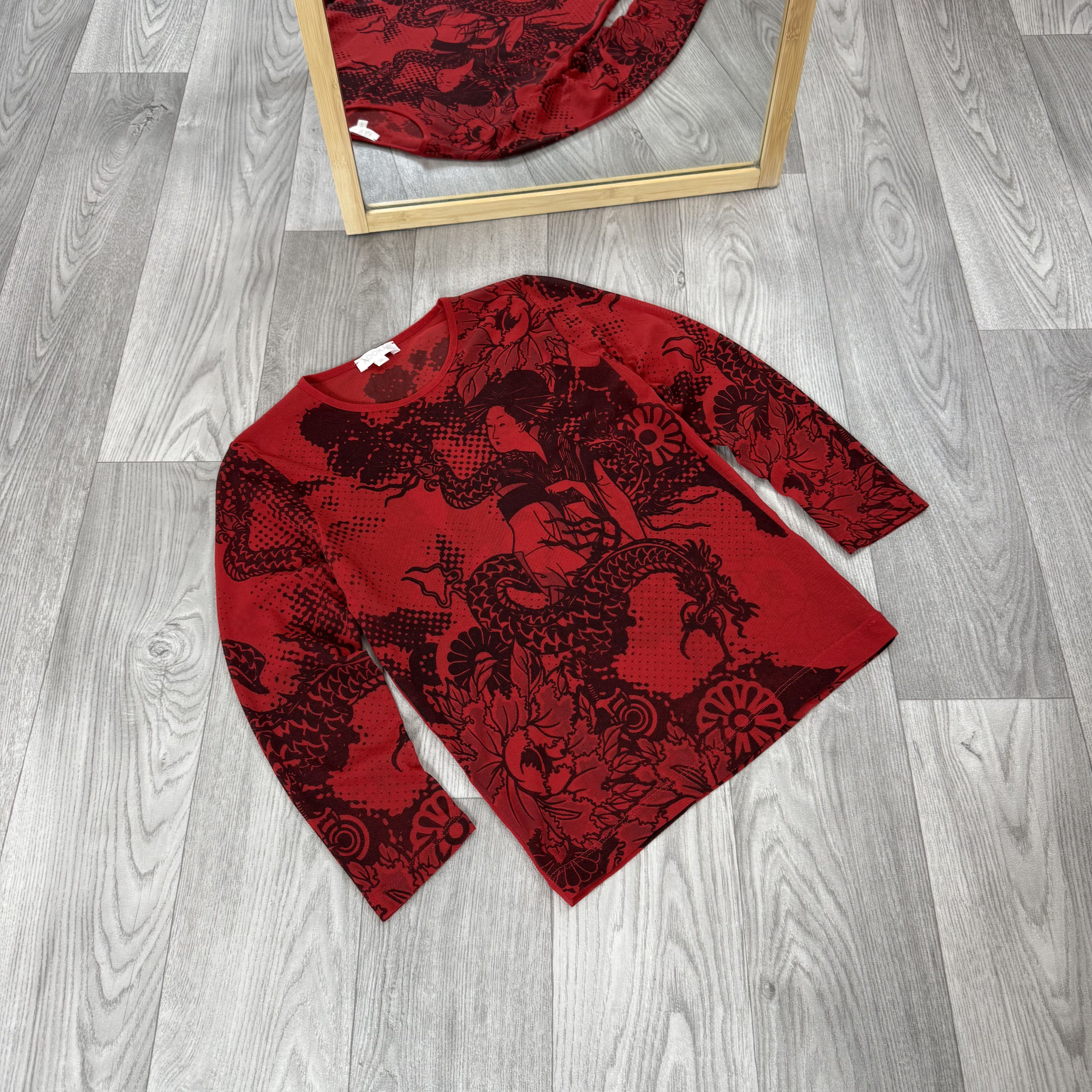 Japanese Brand Vintage Japanese Red Mesh 3/4 Graphic Blouse Top Size S / US 4 / IT 40 - 4 Thumbnail