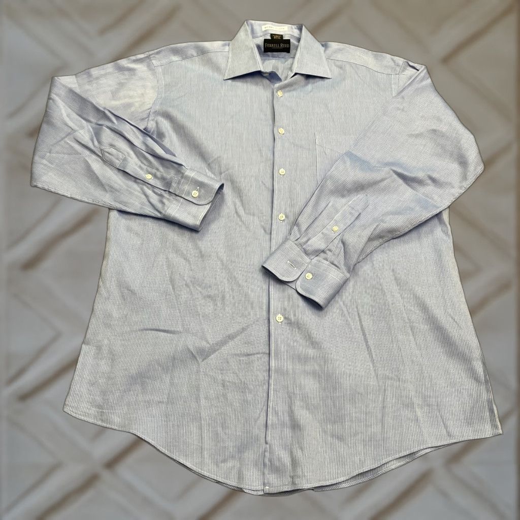 Vintage VINTAGE Ferrell Reed Dobbs Cloth Dress Shirt Men 15.5 Blue Pinstripe Cotton 34in Regular Mens Size 40R - 1 Thumbnail