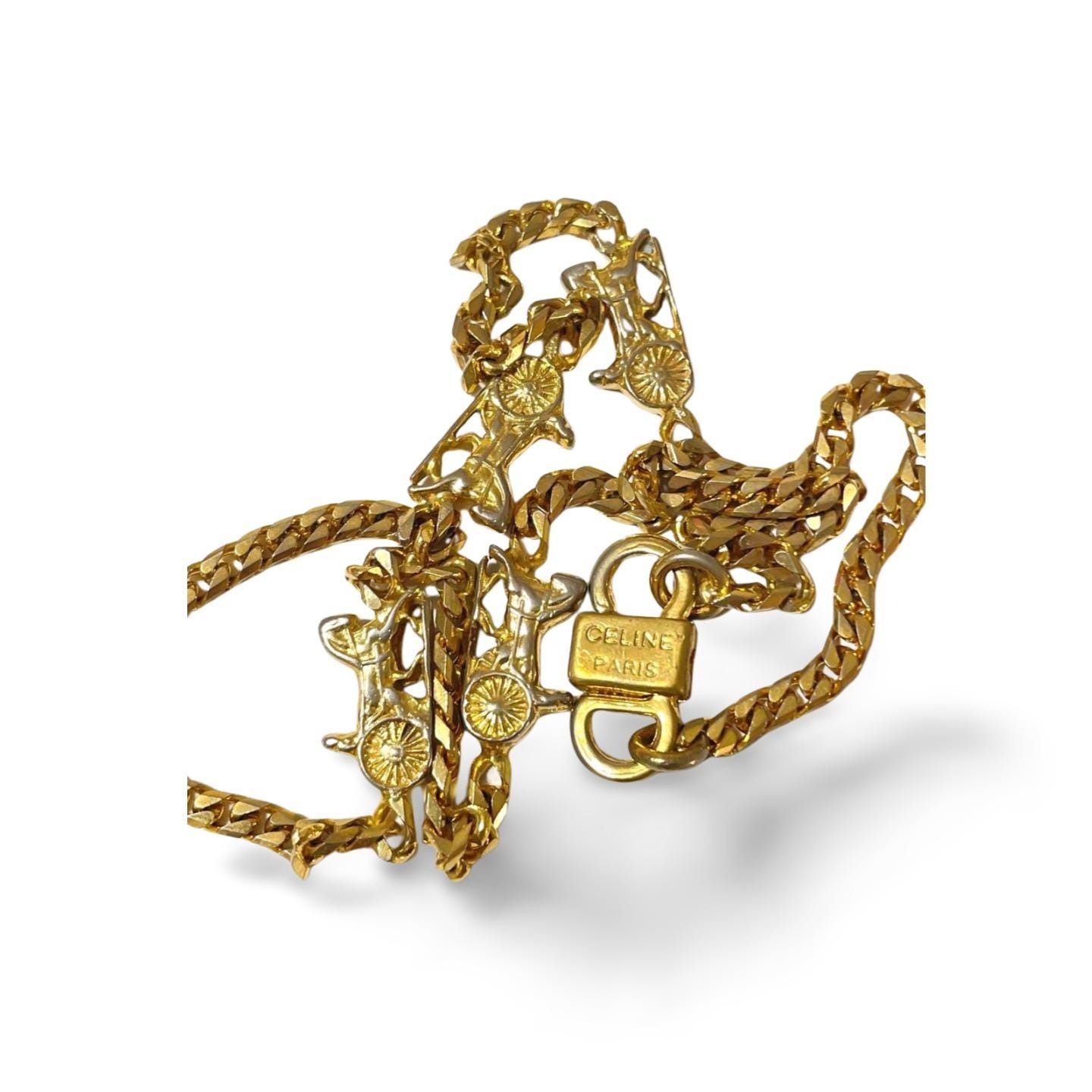 Celine Vintage Celine golden chain necklace with carriage charms. Size ONE SIZE - 4 Thumbnail