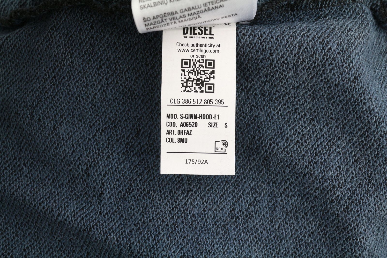 Diesel S-Ginn-Hood-E1 Men Hoodie S Washed Grey Distress 41050 Size US S / EU 44-46 / 1 - 12 Thumbnail