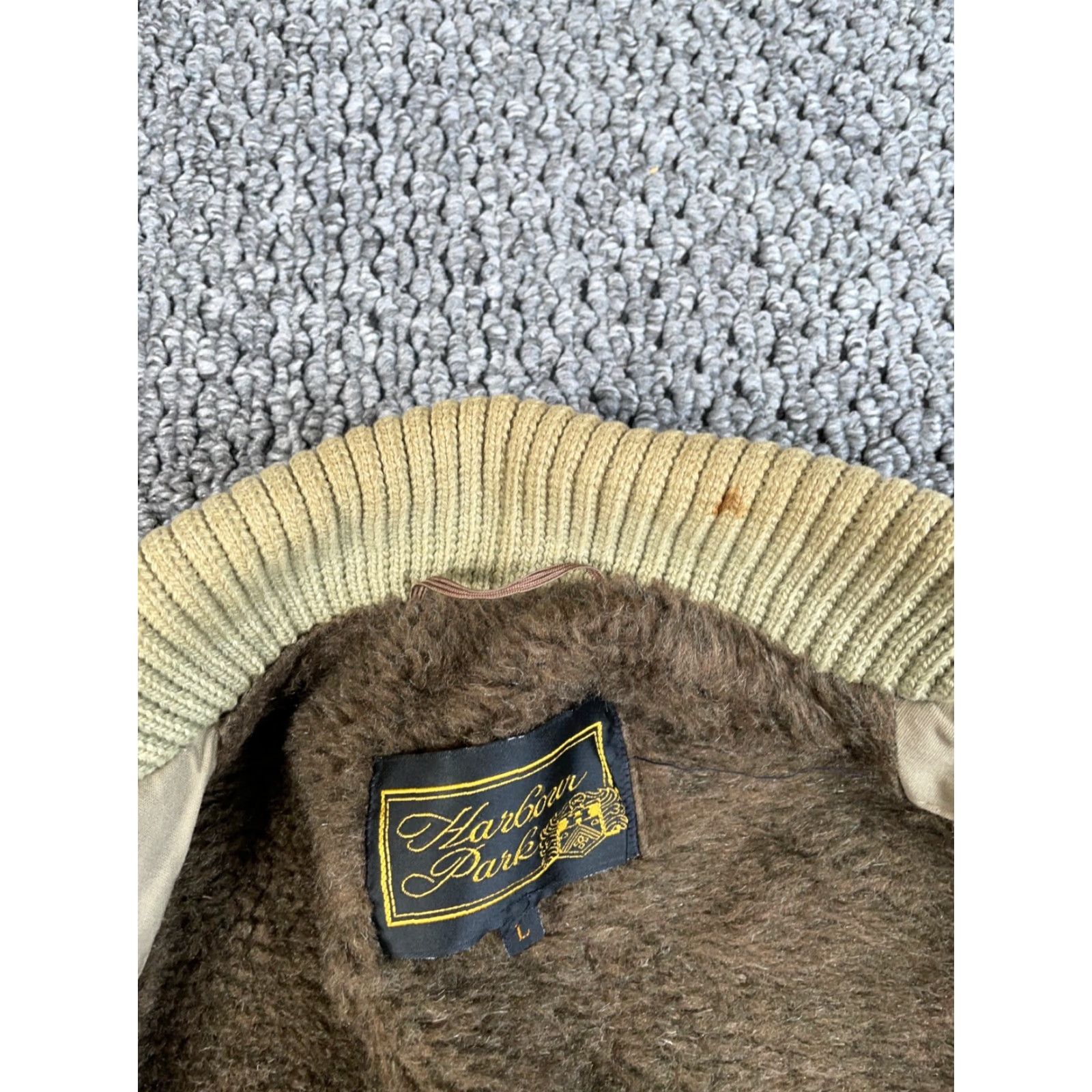 IDEA VTG 80s Bomber Jacket Adult Large Beige Faux Fur Lined Elongated Zip Full Zip Pockets Stand-Up Collar Regular Size US L / EU 52-54 / 3 - 4 Thumbnail