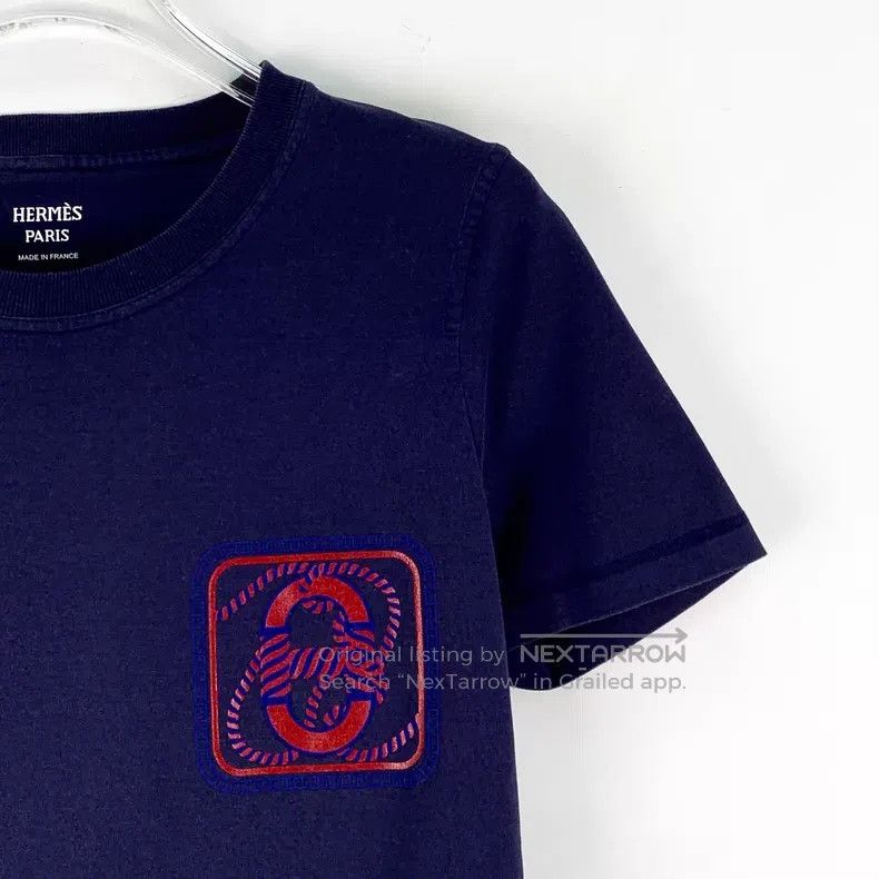 Hermes Hermes Dark blue buckle print cotton round neck short slee Size XS / US 0-2 / IT 36-38 - 3 Thumbnail