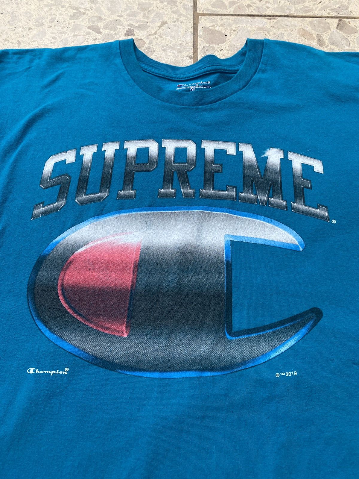 Supreme Supreme X Champion tee ss19 Size US XL / EU 56 / 4 - 5 Thumbnail