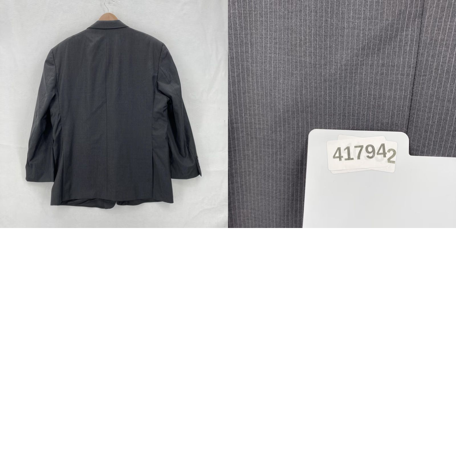 Saks Fifth Avenue VINTAGE BLACK Saks Fifth Avenue Blazer Mens 48R Gray Wool Pinstripe Zegna Jacket Notch Lapel Two-Button Classic 2 Piece Suit Jacket Size 48R - 10 Thumbnail