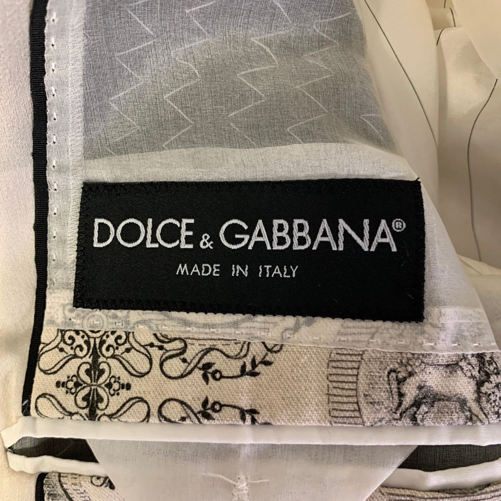 Dolce & Gabbana DOLCE & GABBANA 38 Cream Black Greca Peak Lapel Sport Coat Size 38R - 6 Thumbnail