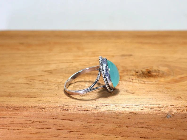 Handmade Handmade Teardrop Aqua Chalcedony Ring: 925 Silver Jewelry Size ONE SIZE - 6 Thumbnail
