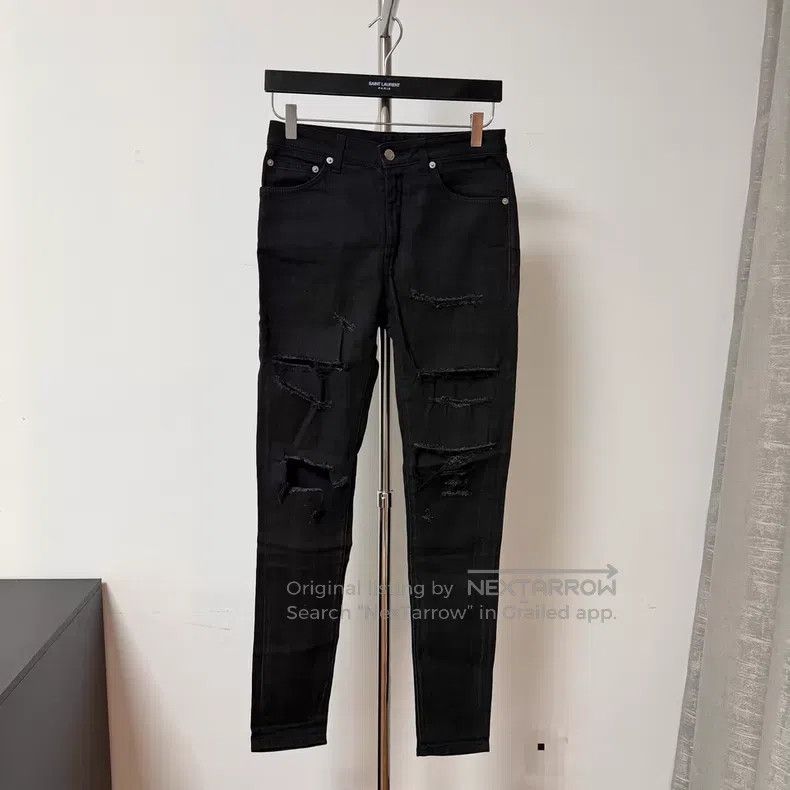 Saint Laurent Paris Saint Laurent Paris Black Cut and Ripped Destroyed Denim J Size US 29 - 1 Thumbnail