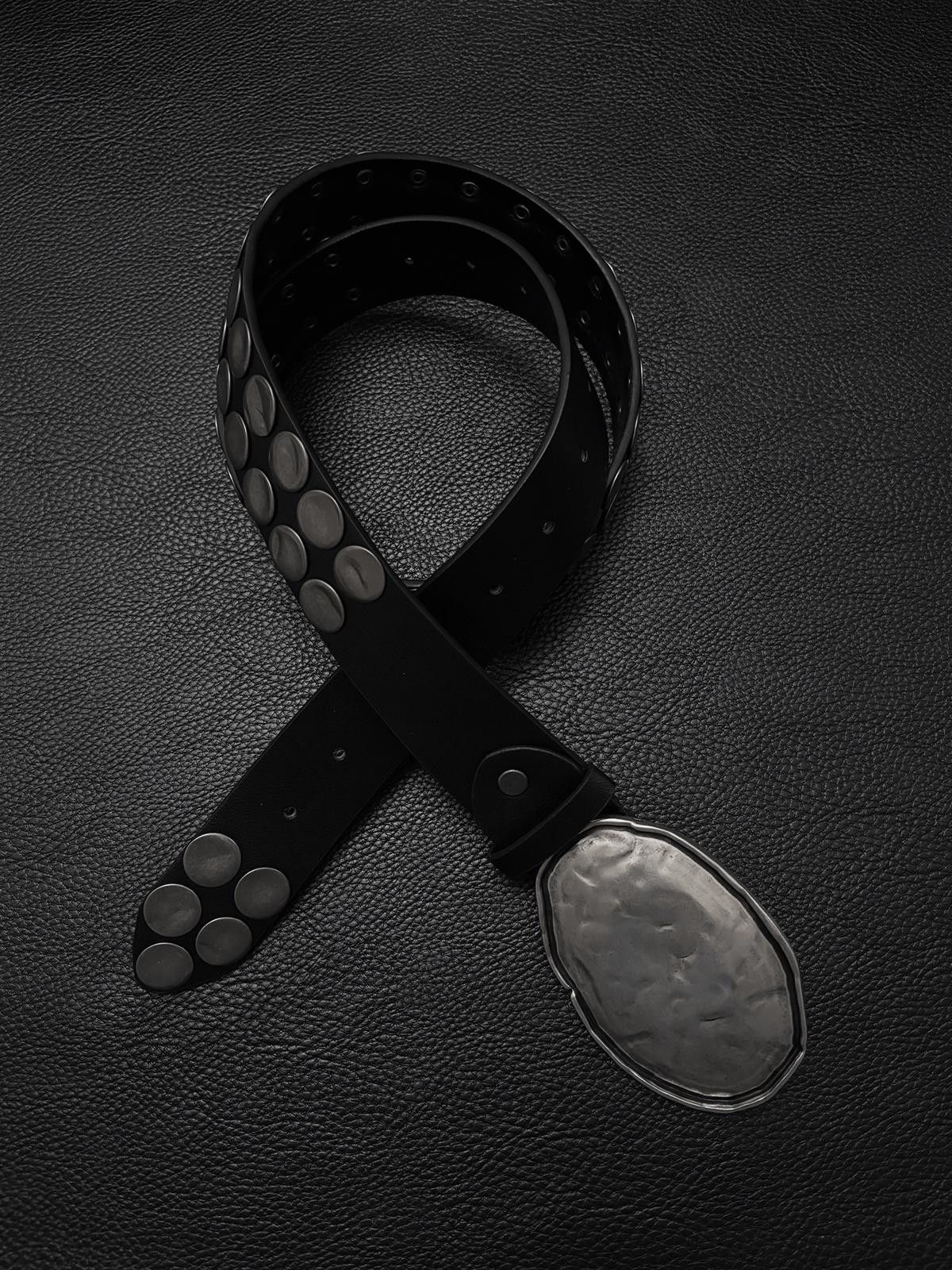 Japanese Brand Leather Stud Belt with Hammered Metal Buckle Size ONE SIZE - 1 Thumbnail