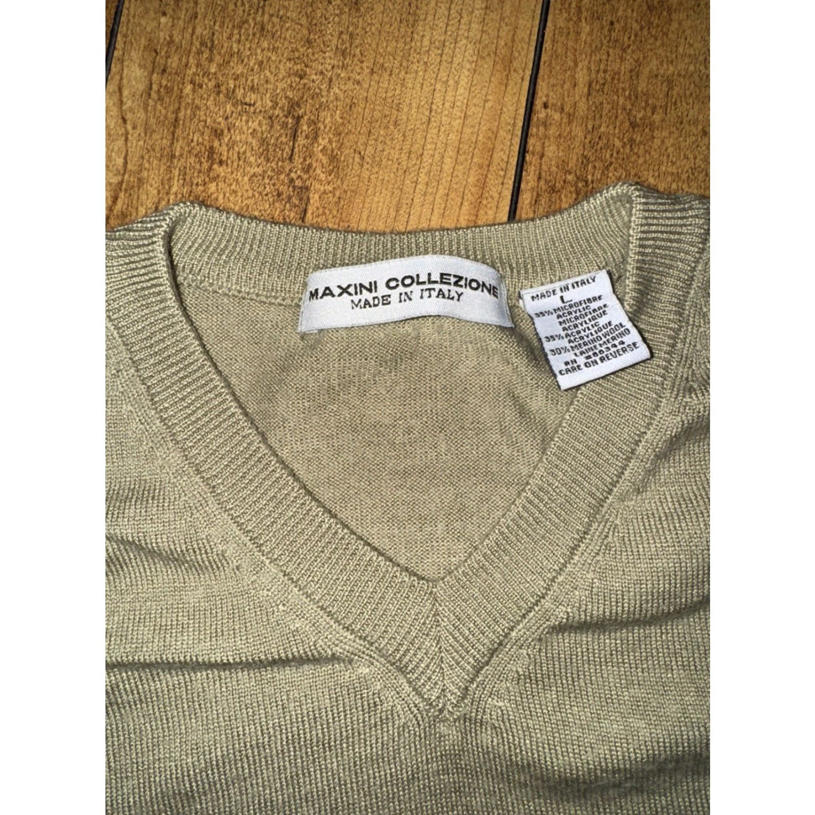 Olive VINTAGE Maxini Collezione Olive Green V-Neck Knit Sweater Mens Large 22x25 Size US L / EU 52-54 / 3 - 5 Thumbnail