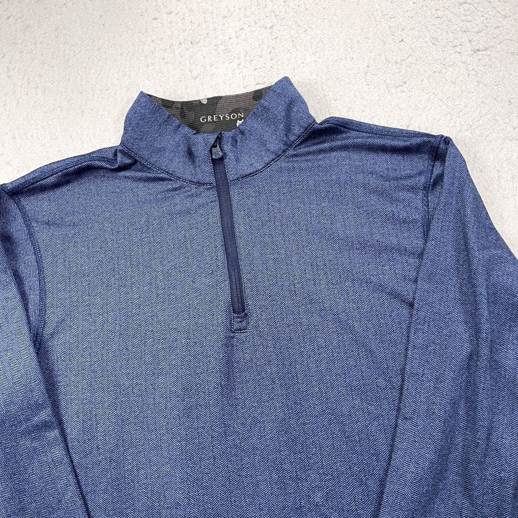 Vintage Greyson XL Blue Herringbone Golf Jacket Mens 1/4 Zip Pullover Jacket Pullover VINTAGE Size US XL / EU 56 / 4 - 3 Thumbnail