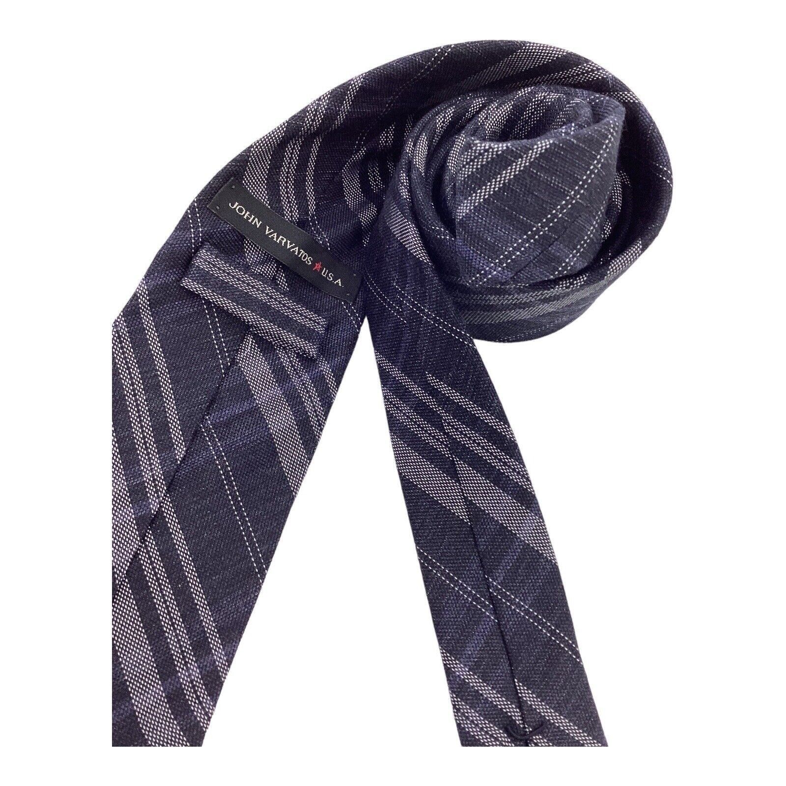 John Varvatos JOHN VARVATOS Gray PLaids & Cheks Silk Tie Made In USA W: 3. Size ONE SIZE - 3 Thumbnail