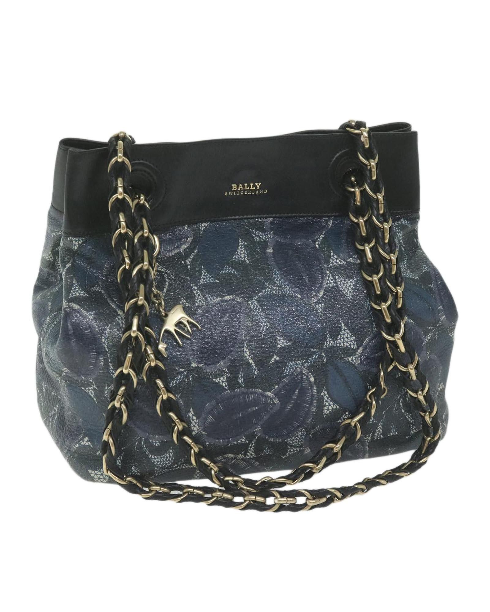 image of Bally Navy Leather Chain Shoulder Bag - Italian Made, Women's