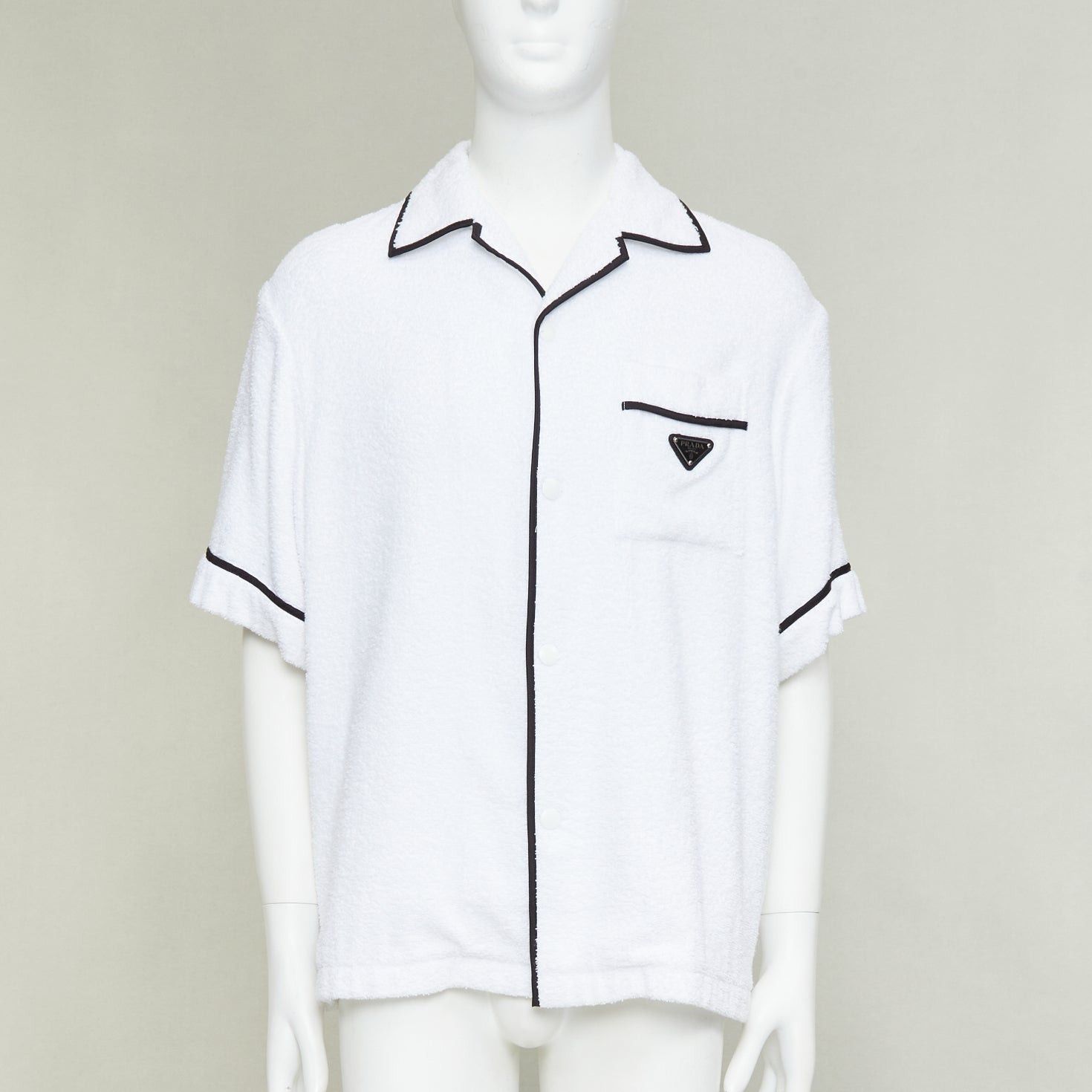 Prada PRADA 2021 white terry towelling black triangle logo plaque bowling shirt L Size US L / EU 52-54 / 3 - 1 Thumbnail