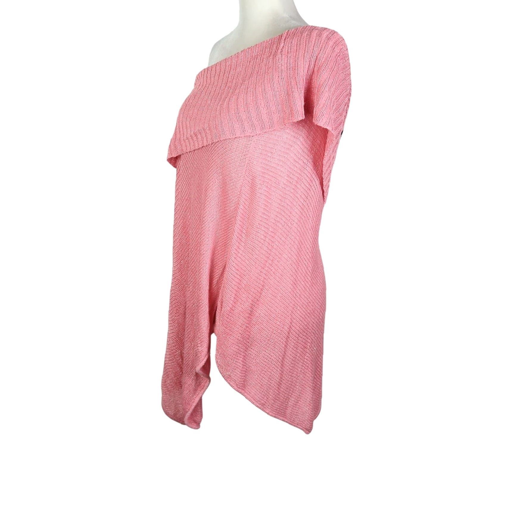 Vintage VINTAGE INC Pink Silver Metallic Knit Asymmetrical Poncho Sweater Size XL / US 12-14 / IT 48-50 - 3 Thumbnail
