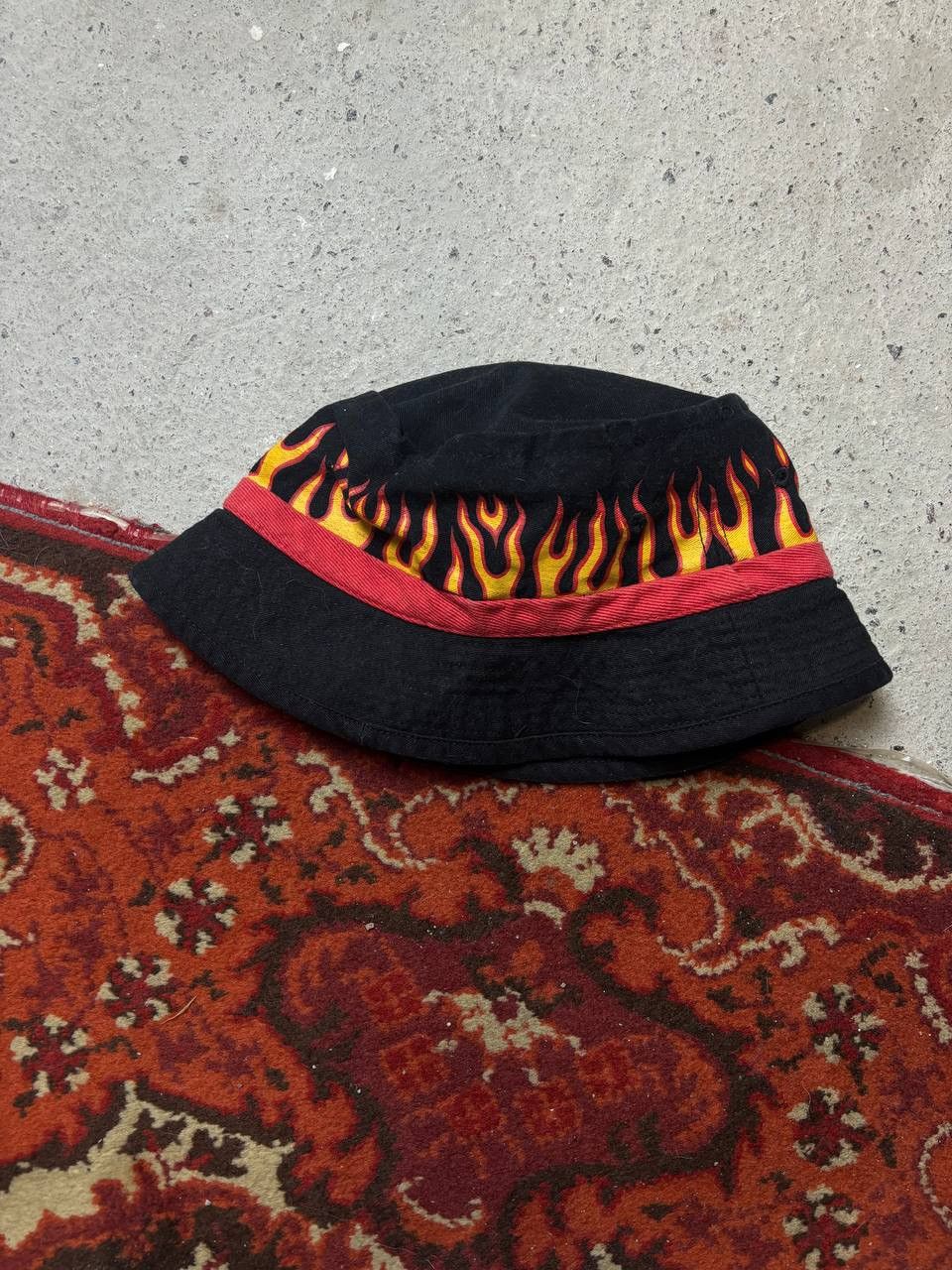Pre-owned Avant Garde Y2k Flame Printed Avantgarde Biker Bucket Hat In Black