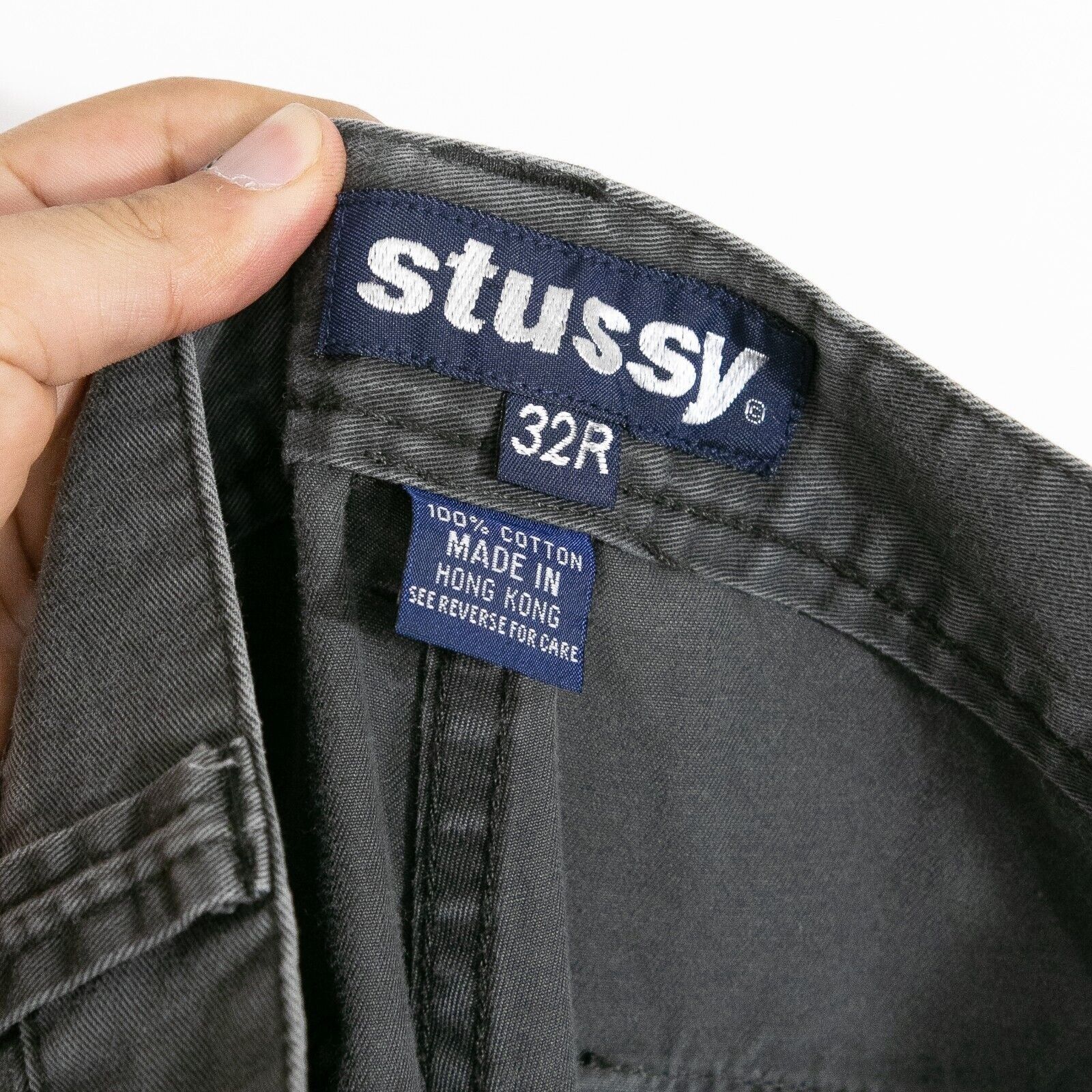Stussy × Vintage Vintage 90s Stussy Cargo Pants 30x29 - Gray Faded 
