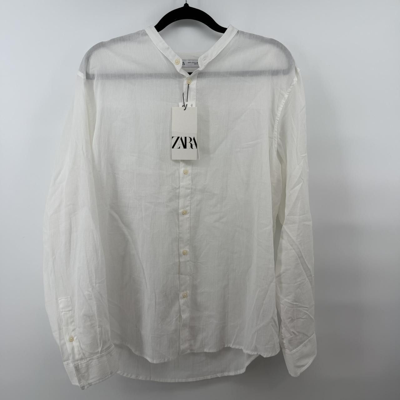Zara NWT ZARA Men White Linen Blend Band Collar Shirt XL Size US XL / EU 56 / 4 - 1 Thumbnail