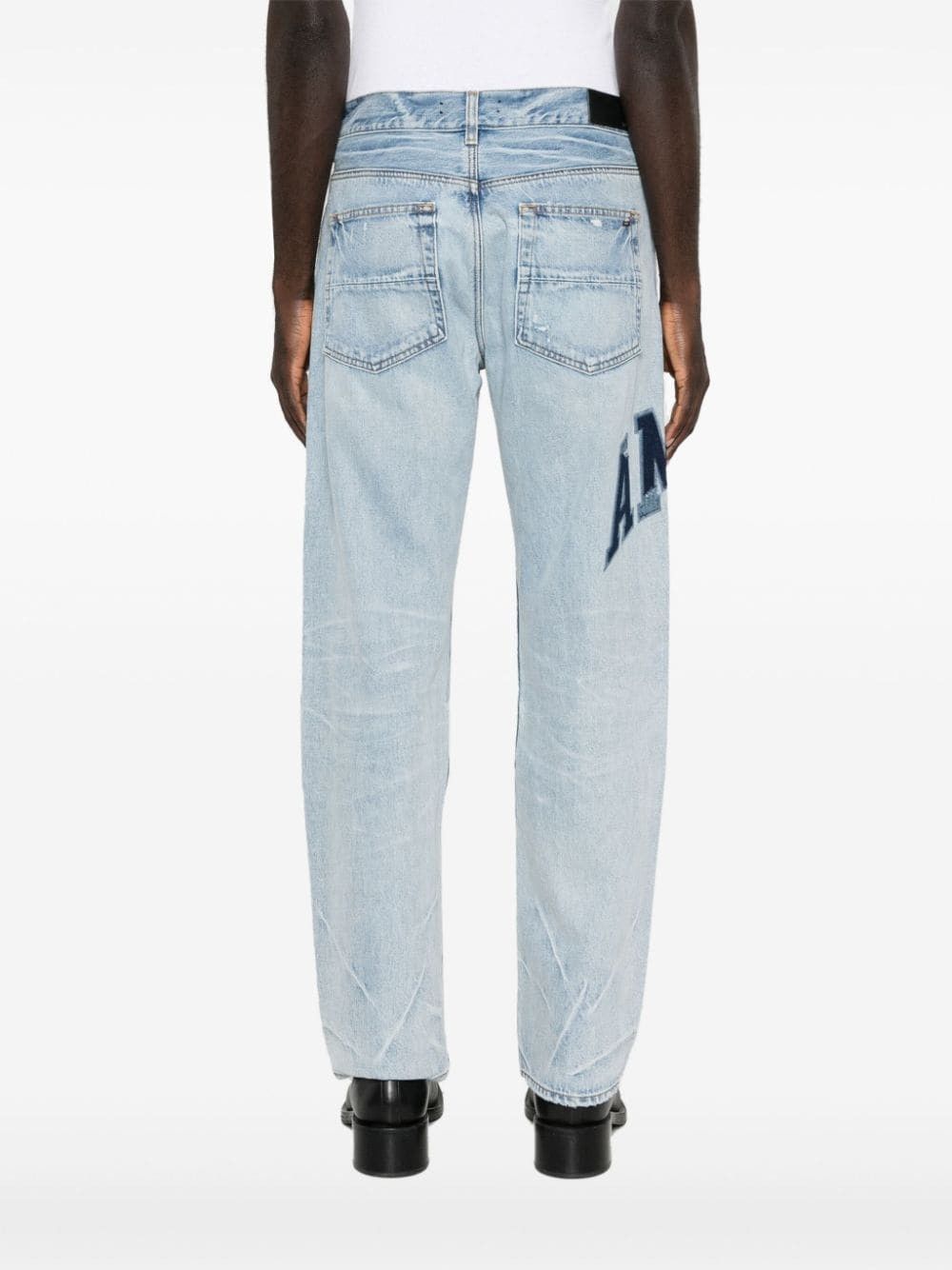 Amiri o1s1wg110725 Varsity Logo Repair Straight Jeans in Blue Size US 36 / EU 52 - 3 Thumbnail