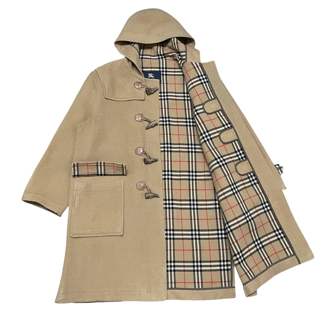 Vintage Burberry London Duffle Coat Nova Check Wool Cashmere