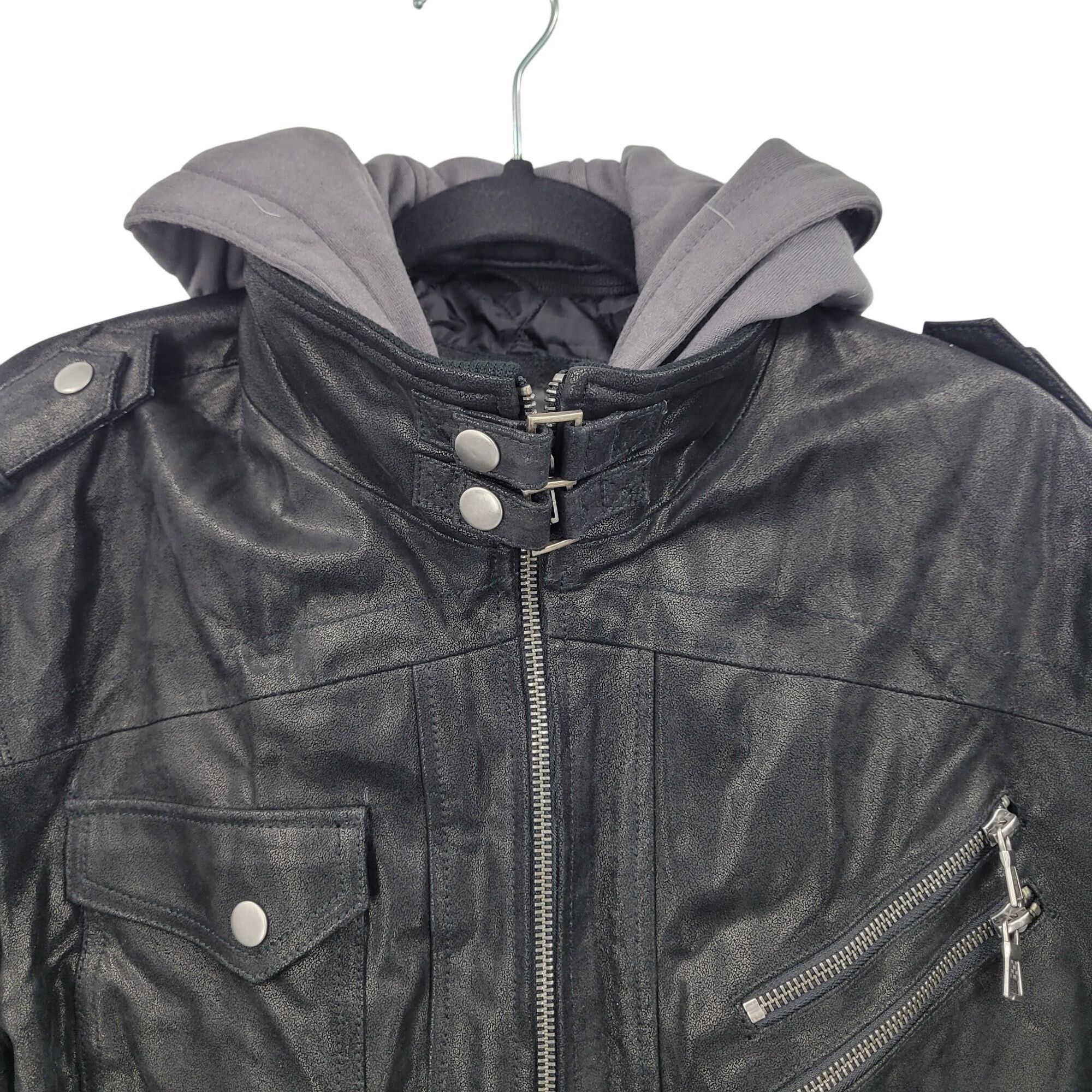 Other Flavor Mens Layered Pig Leather Hoodie Biker Moto Jacket M Size US M / EU 48-50 / 2 - 5 Thumbnail