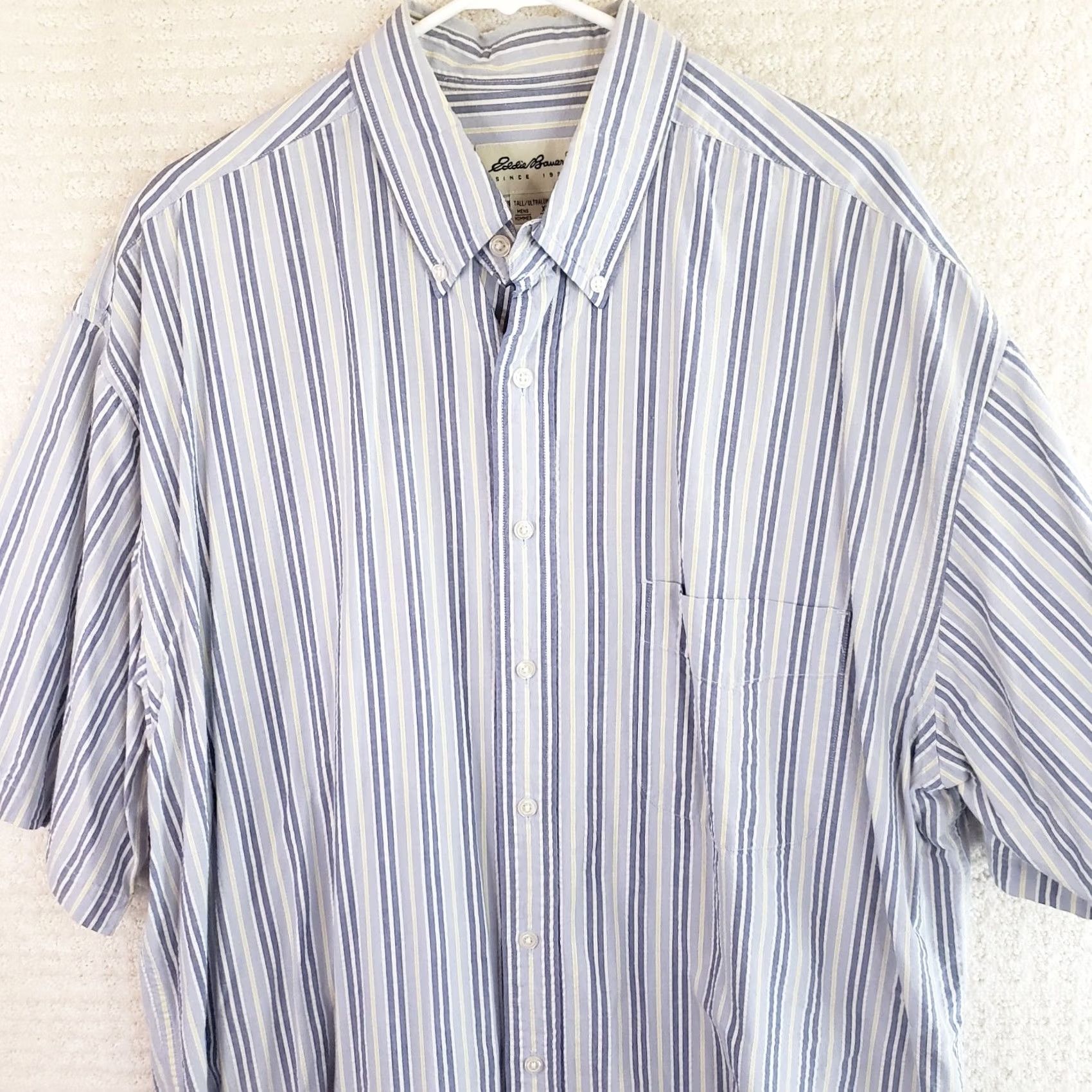 Eddie Bauer Eddie Bauer Shirt Mens XLT Blue Button Up Seersucker Short Sleeve Striped Casual Size US XL / EU 56 / 4 - 2 Thumbnail