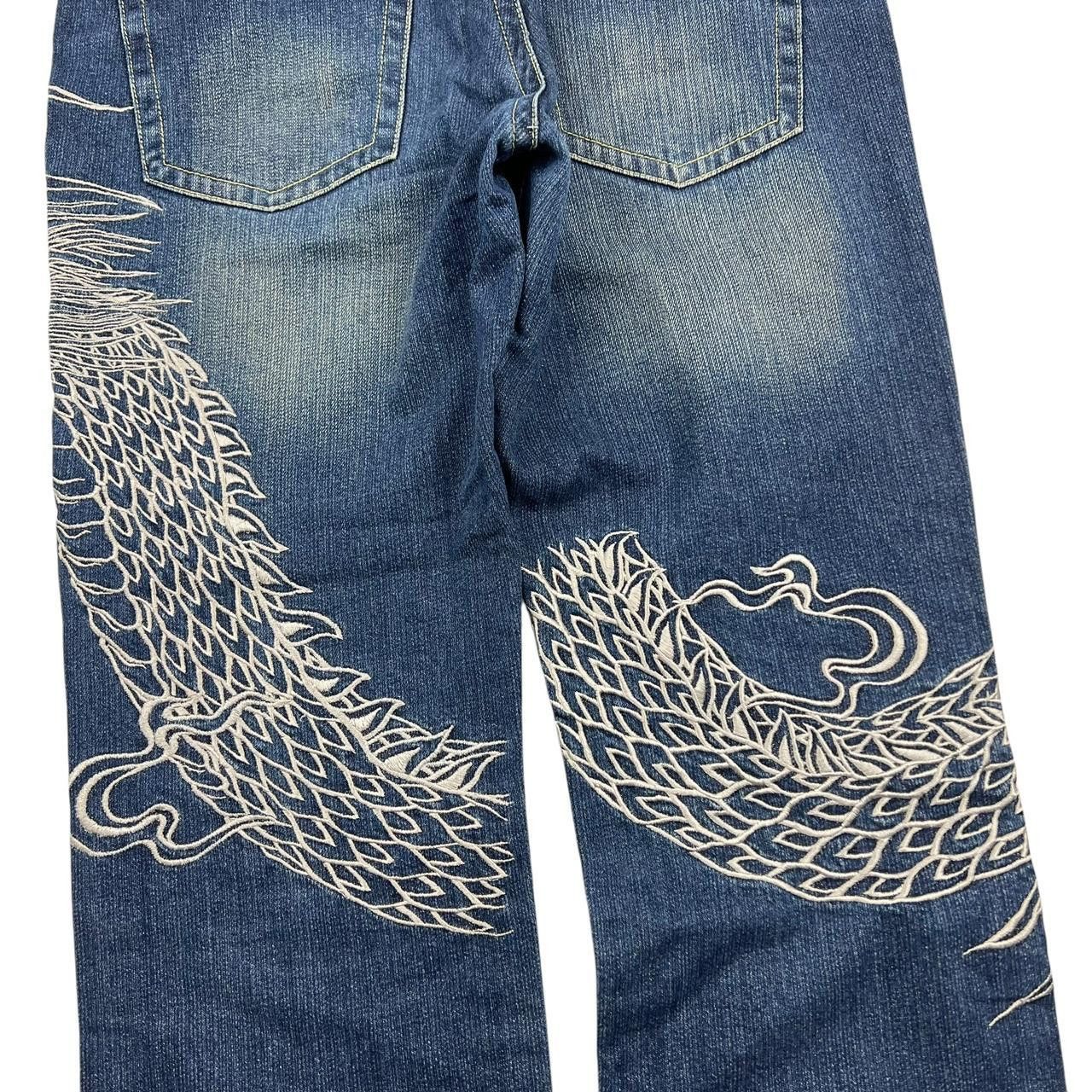 Karakuri Tamashii Vintage Embroidered Dragon Japanese Denim Jeans - Waist 36 Size US 36 / EU 52 - 3 Thumbnail