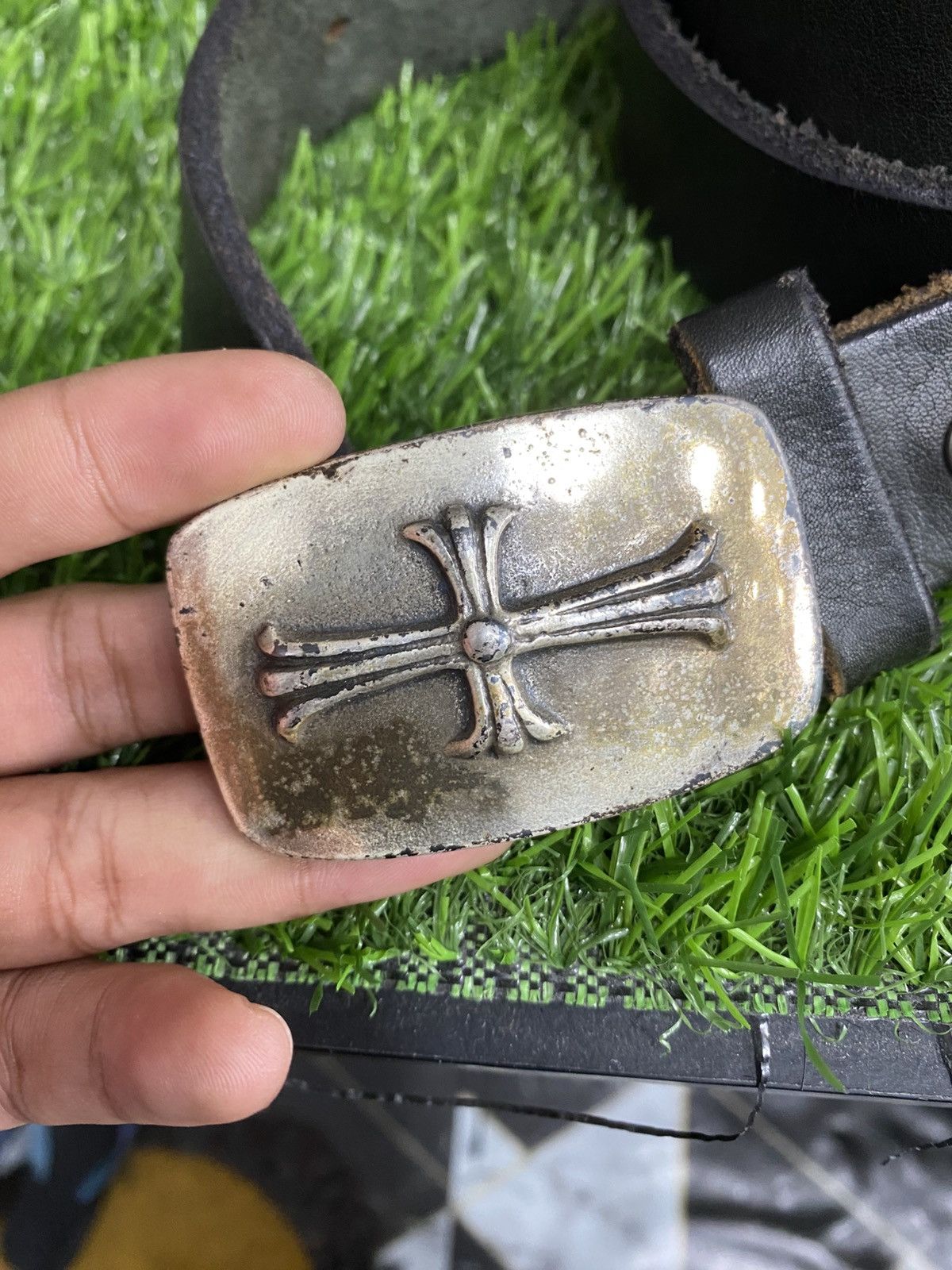 Vintage Vintage Cross buckle belt leather Size 32 - 2 Thumbnail