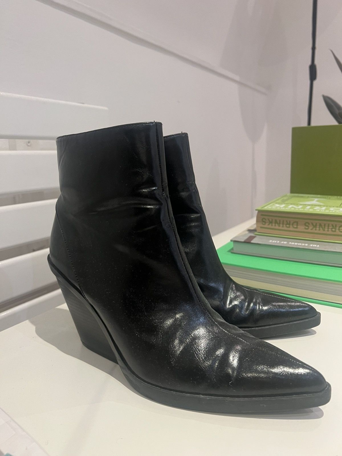 Zara Black Leather Heeled Boots Size US 10 / IT 40 - 2 Thumbnail
