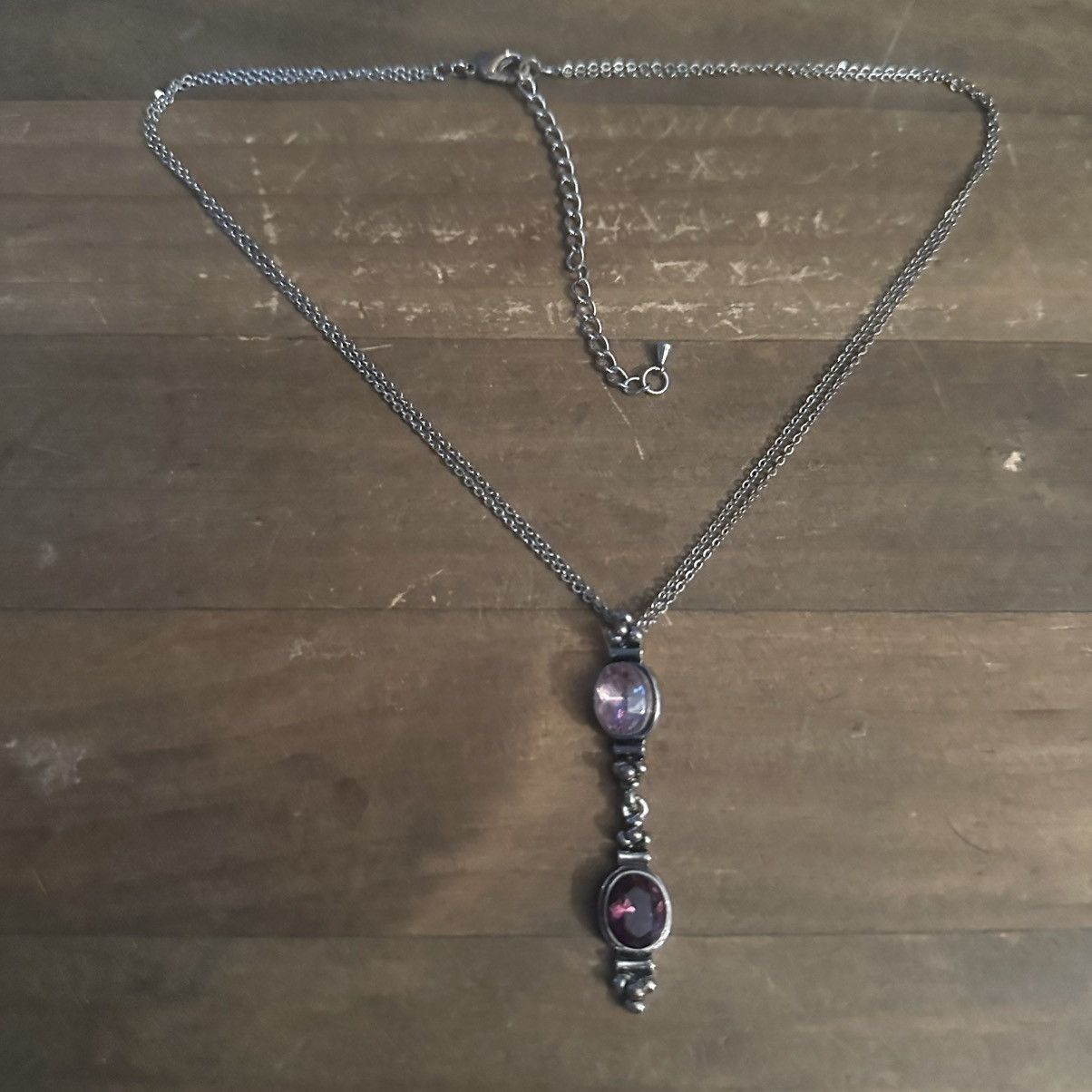 Other Silver tone pink and purple gemstone drop pendant necklace Size ONE SIZE - 2 Thumbnail